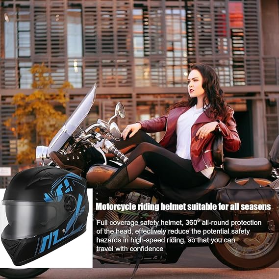 Motorcycle Helmets, 54-61cm Full Face Helmet, Bike Helmets, Road Racing Bike Helmet, Breathable Full Face Motorcycle Street Helmets, Shockproof Baseball Cap Blue