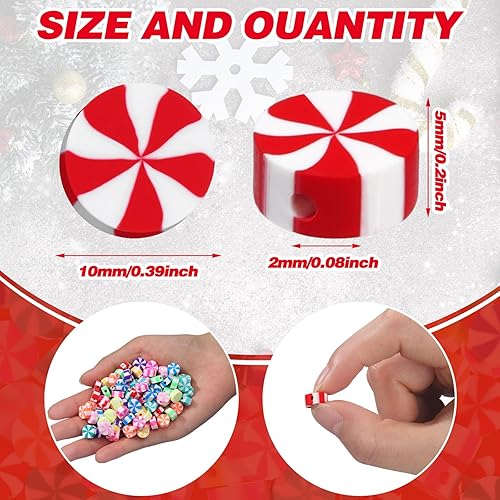 Miniatura 9 de Hiboom 300 cuentas de arcilla polimérica de caramelo de Navidad de 0.394 pulgadas, adornos para árbol de Navidad, menta, manualidades, cuentas para