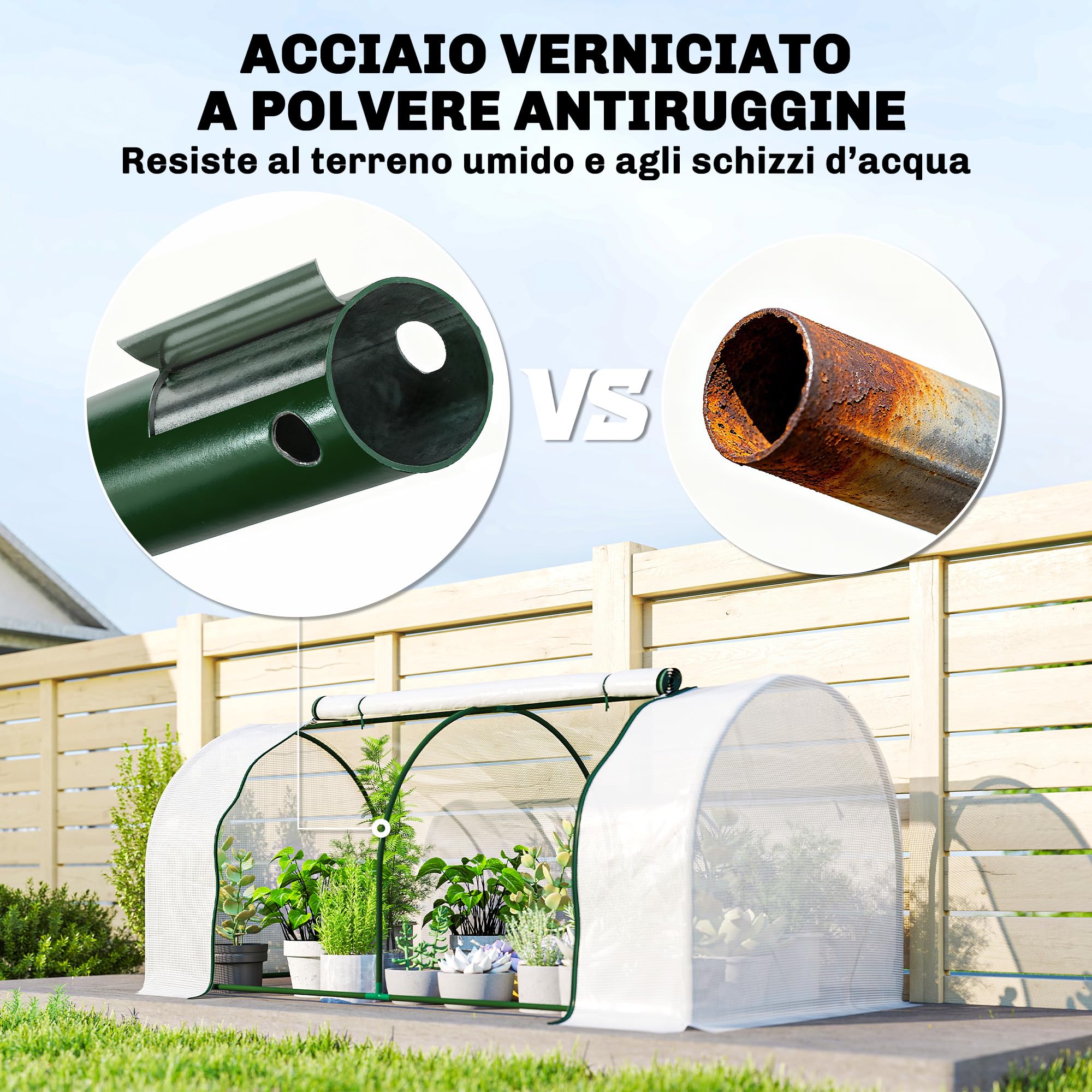 Outsunny Serra da Giardino 2x1x0.8 m con Finestre Avvolgibili Bianco | Serra per Orto, Struttura in Acciaio, Copertura PE, per Orto Verdure Fiori Frutta, Anti UV