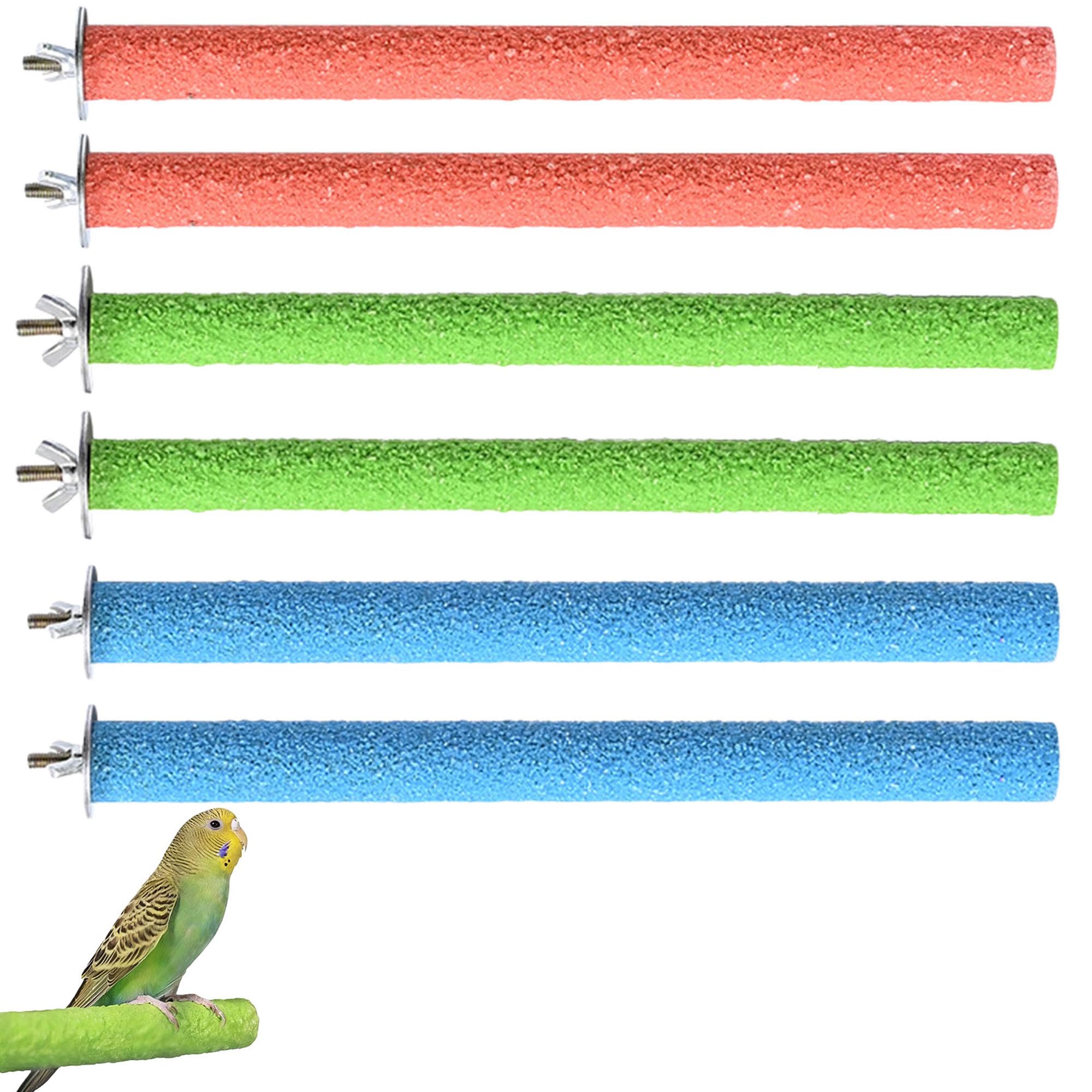 6PCS Parrot Perches Stand, Bird Perch, Birdcage Scrub Stand Natural Wood Perches Grinding Nail, BirdCage Toy Accessories for Parrot Budgies Parakeet Cockatiels Conure Lovebird Cage Paw Grinding 20cm