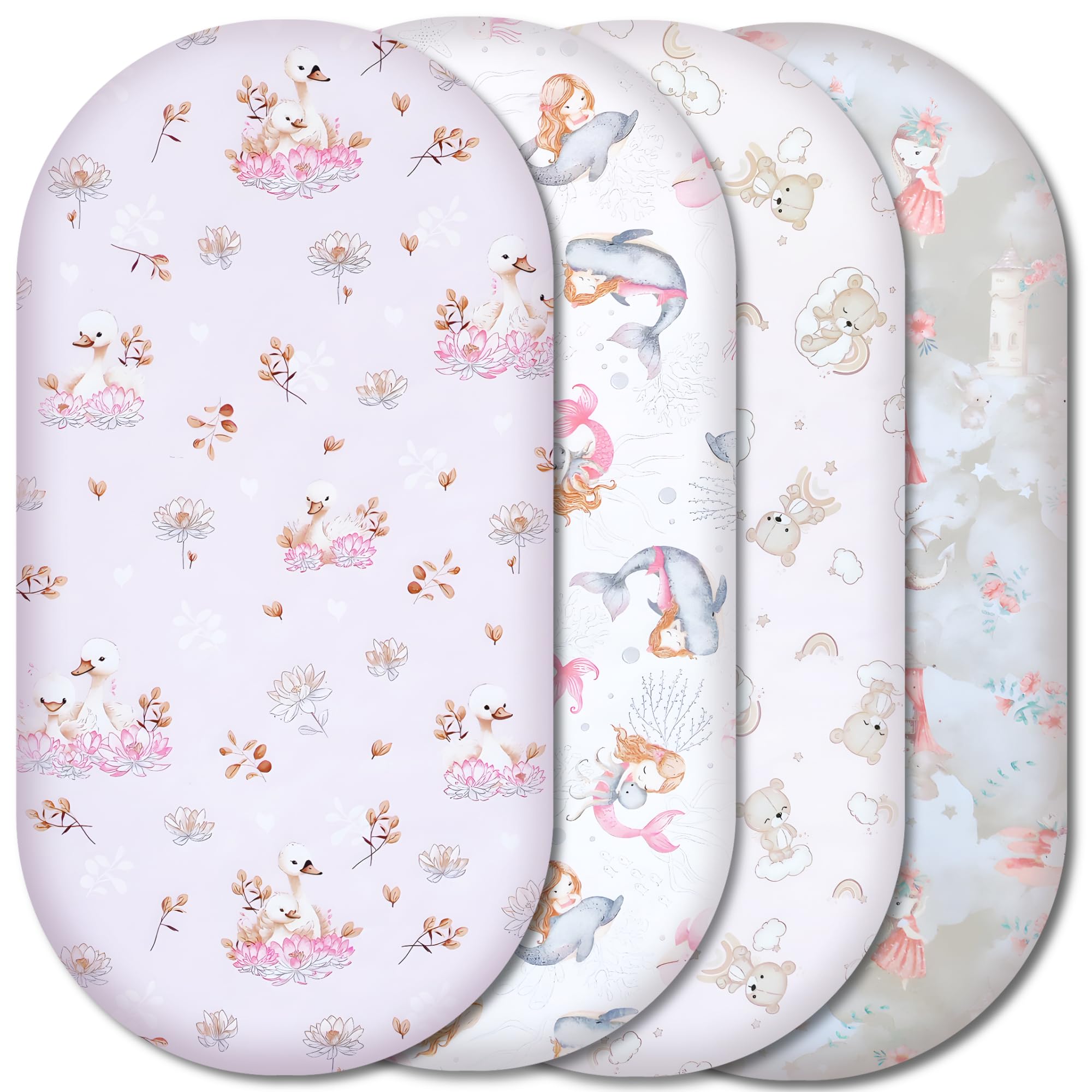 Moses Basket Fitted Sheets – 100% Pure Cotton, Soft & Breathable Baby Bedding Set – 4-Pack Snug Fit Bassinet Sheets for Moses Baskets & Prams - (81x41cm, SET5-4pcs)