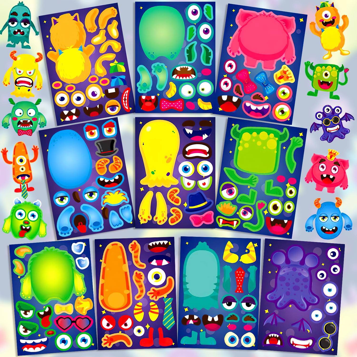 Aloreen 30 Sheet Monster Make Your Own Stickers for Kids, Make-a-Face Stickers, Mix and Match Stickers Sheet Craft Sticker, Gift, Party Favors, School Reward, Birthday Valentines Halloween Games