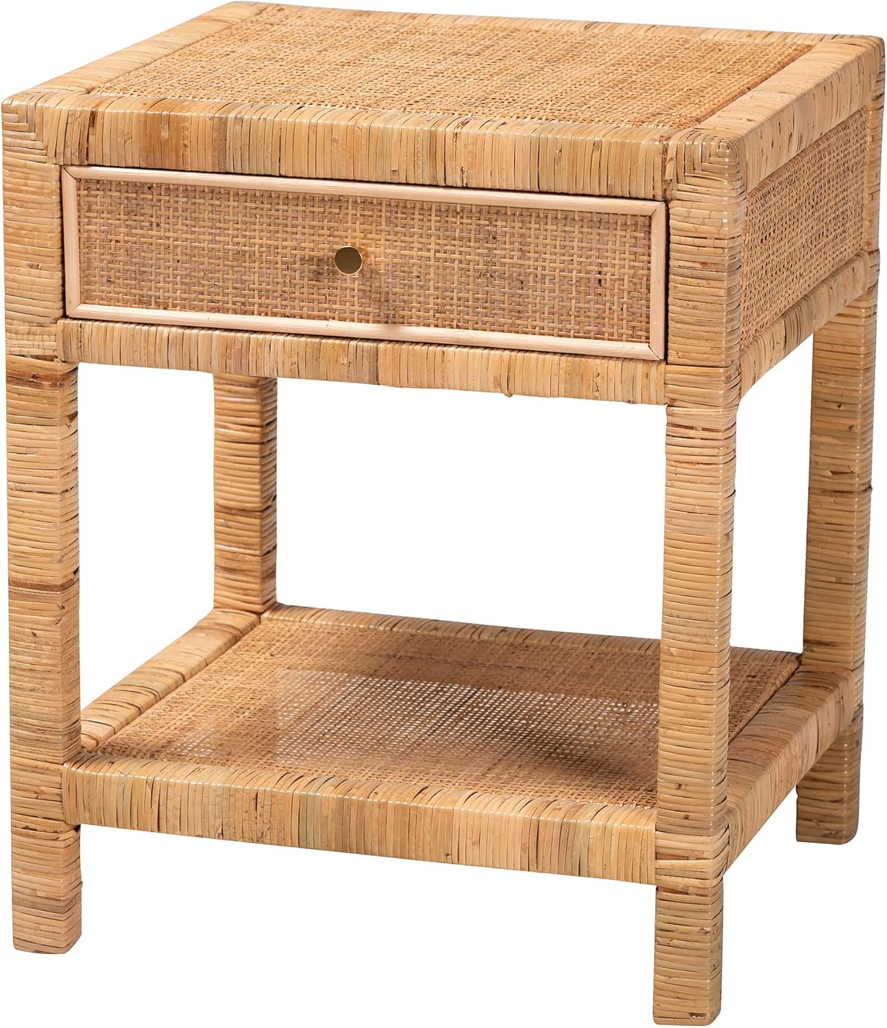 Baxton Studio Adelia Natural Rattan Nightstand, 1-Drawer