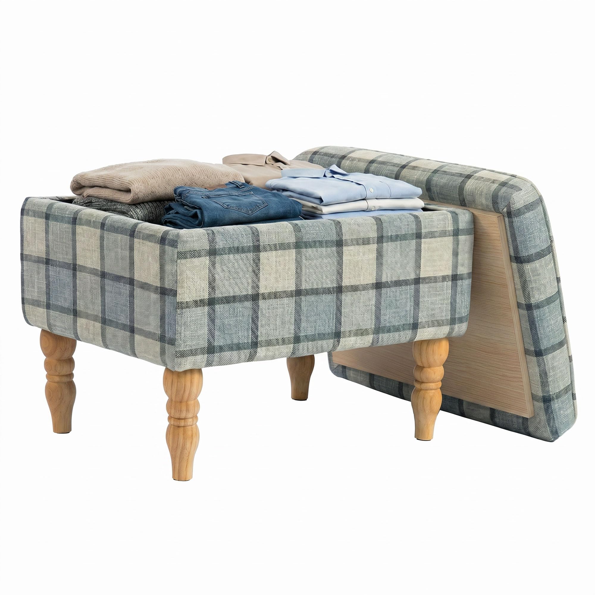HOMCOM Rectangular Storage Stool Padded Seat Upholstered Footstool Grey