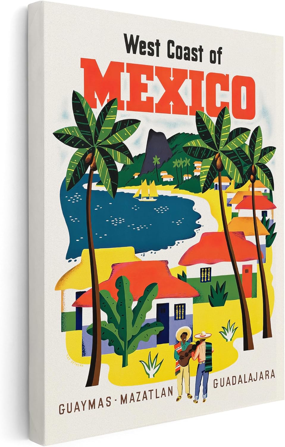 Poster Master Vintage Travel Canvas - Retro Mexico Print - West Coast Art - Gift for Men, Women, Travel Lover - Coastal Wall Decor for Bedroom, Ocean or Beach House - 8x10 STRETCHED Canvas
