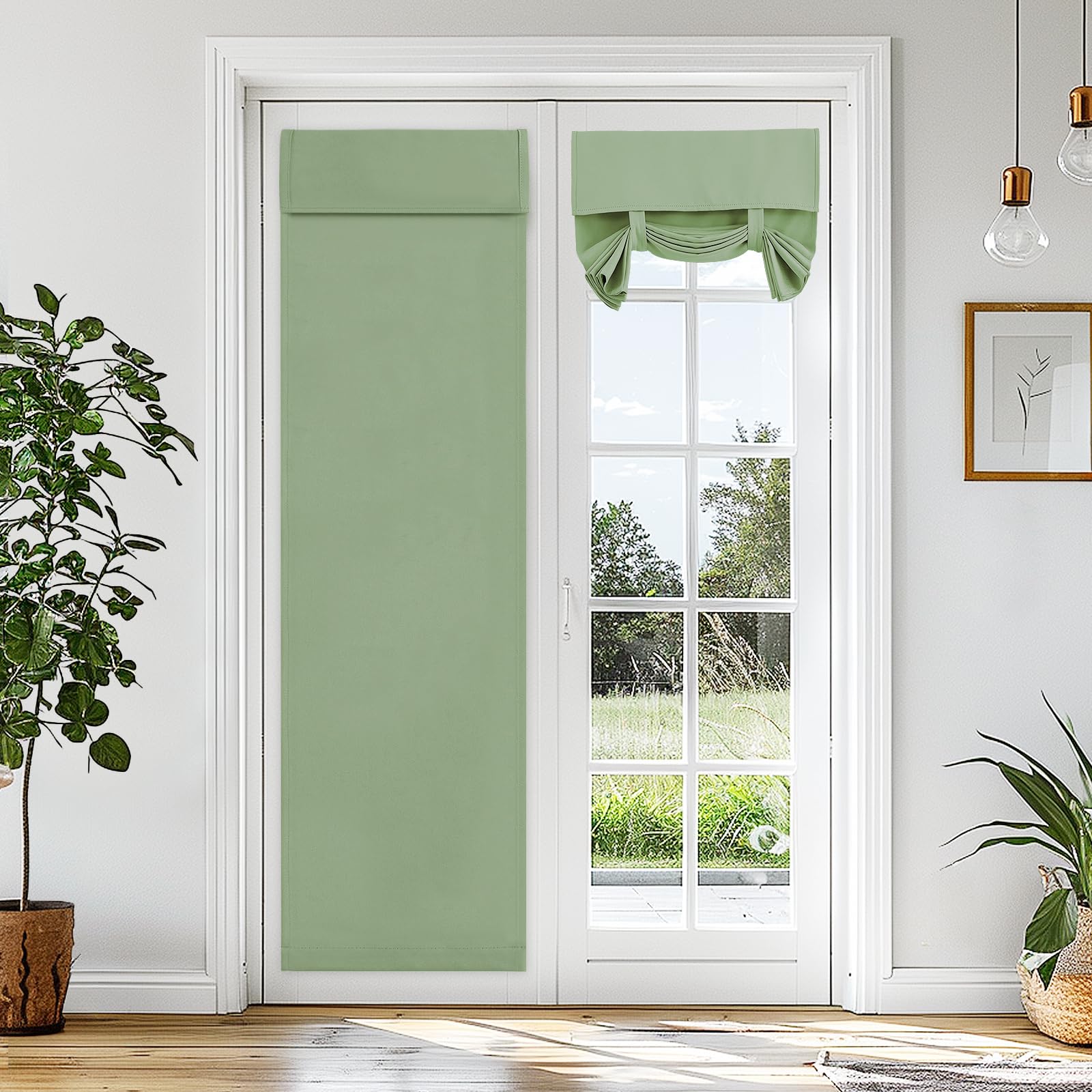 Vatge Door Curtains - Room Darkening Window Covering Light Filtering Tie Up Shades Thermal Insulated French Door Curtain for Glass/Patio/Sidelight, 1 Panel, W26 x L70, Sage Green — image 1