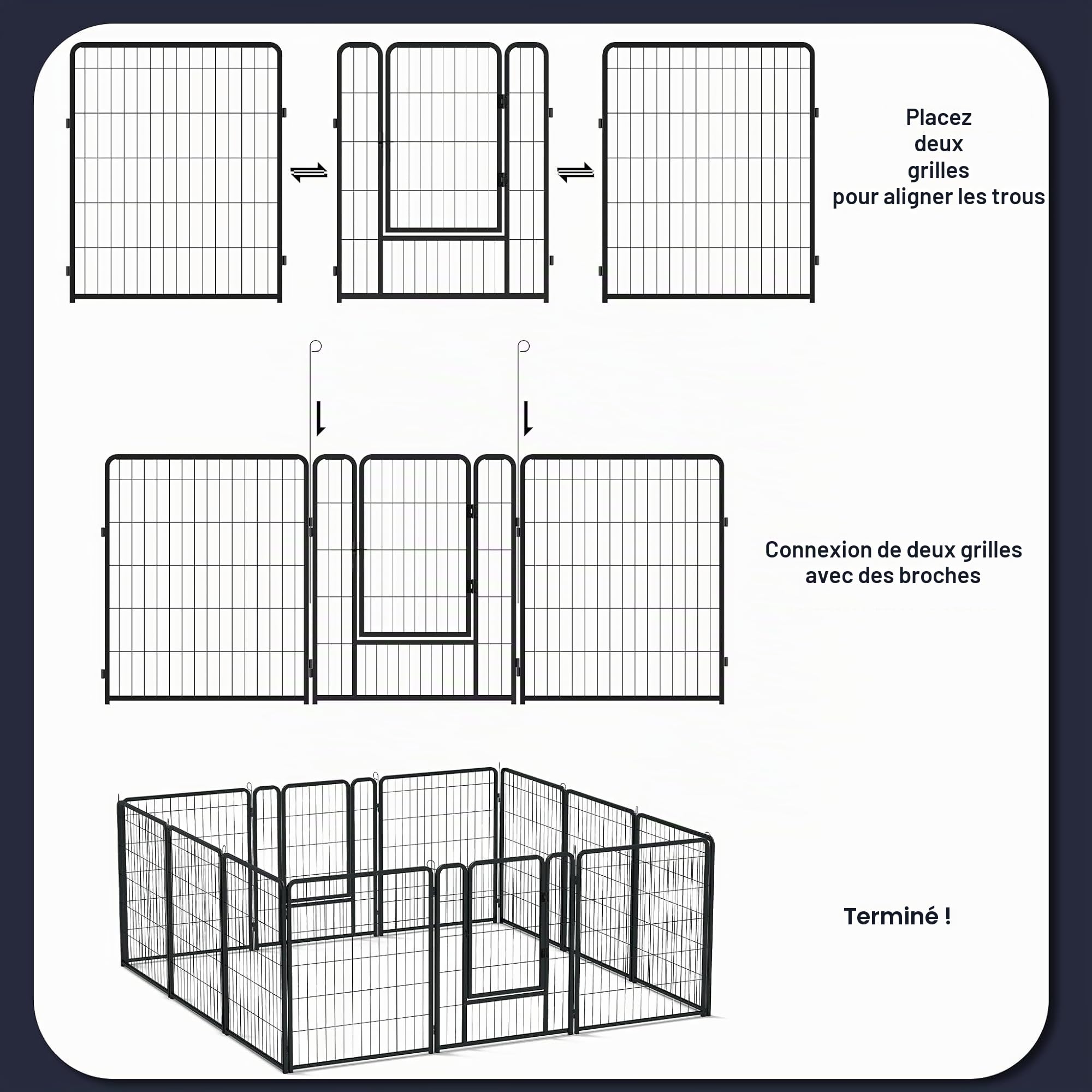 UISEBRT Clôture pour chiots avec porte, parc pour chiens, flexible, pliable, pour chien, chat, chiot, lapin (80 x 80 cm, 6 pièces)