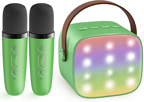 Miniatura 52 de Mini máquina de karaoke con 2 micrófonos inalámbricos para niños y adultos, altavoz Bluetooth portátil, regalo de cumpleaños de Navidad 2025