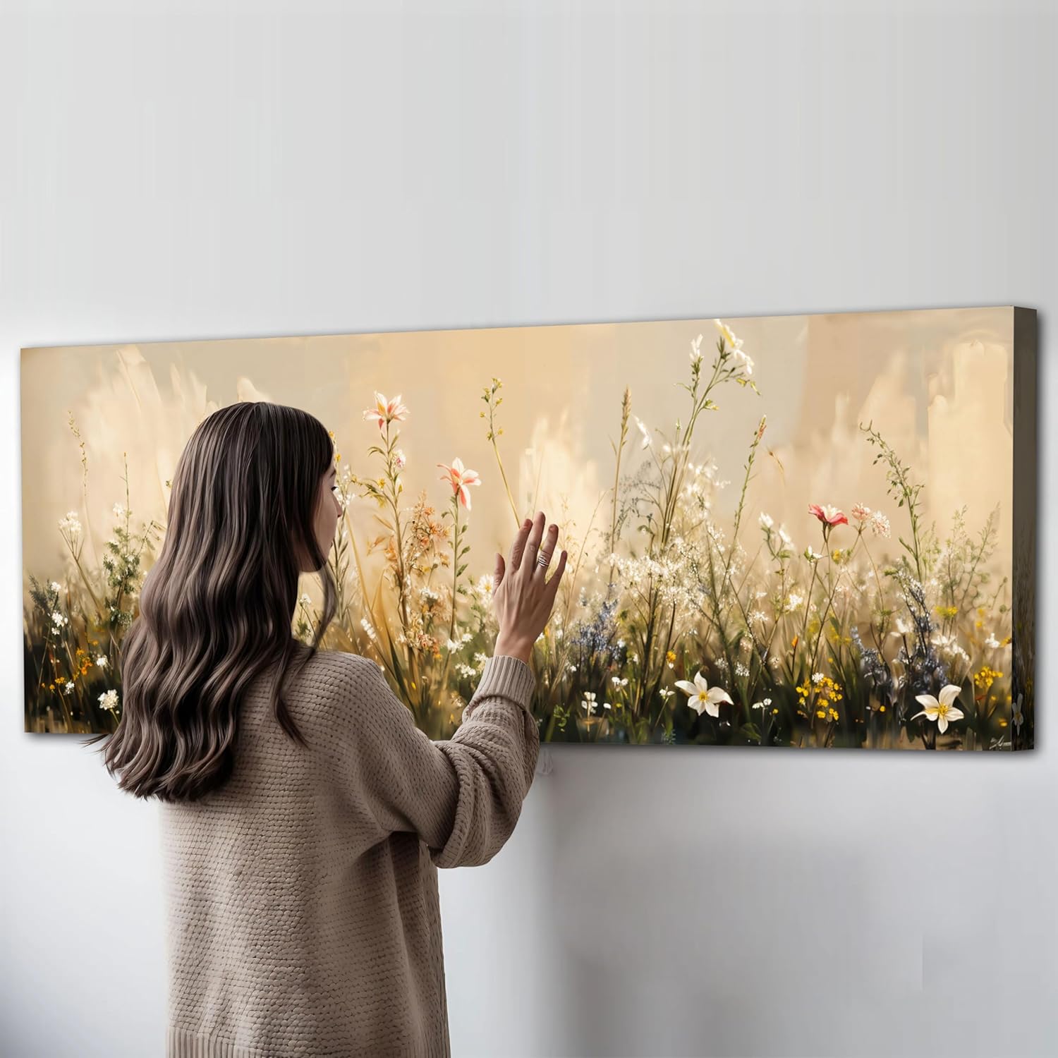 TAILORED CANVASES Flower Field Wall Art, Large Floral Canvas Artwork with Wild Flowers and Grass Decor, Spring Inspired Design, Versatile Decoration for Living Room, Hallway or Bedroom 20x60