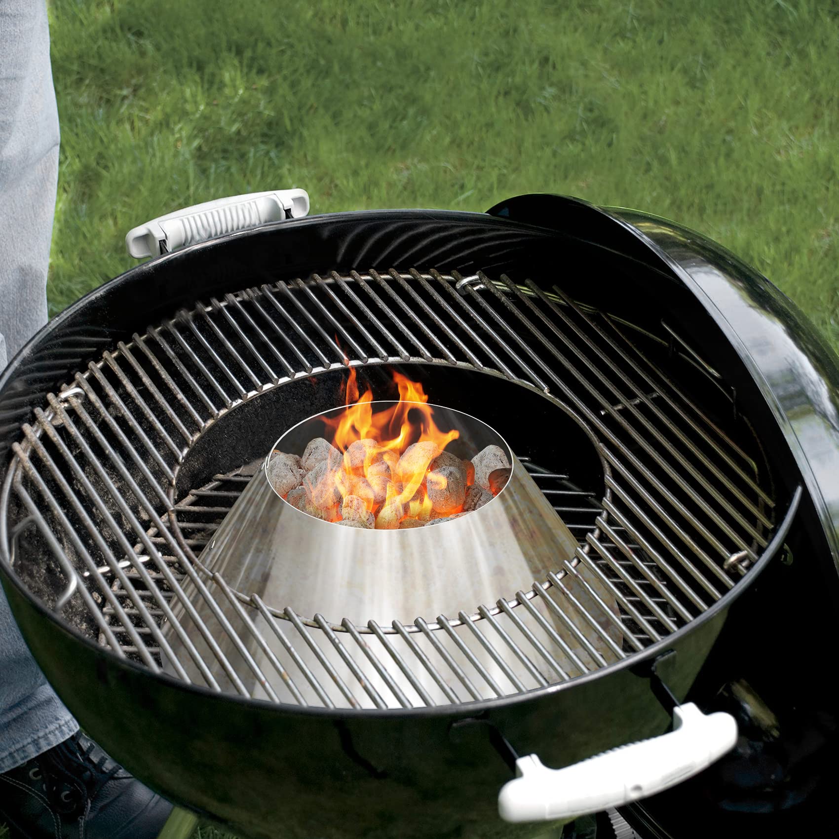 Soporte para briquetas de carbón de acero inoxidable, cono de parrilla de carbón para barbacoa Whirlpool Vortex para hervidor Weber de 22 pulgadas/26 pulgadas, ahumador WSM, parrillas de 5