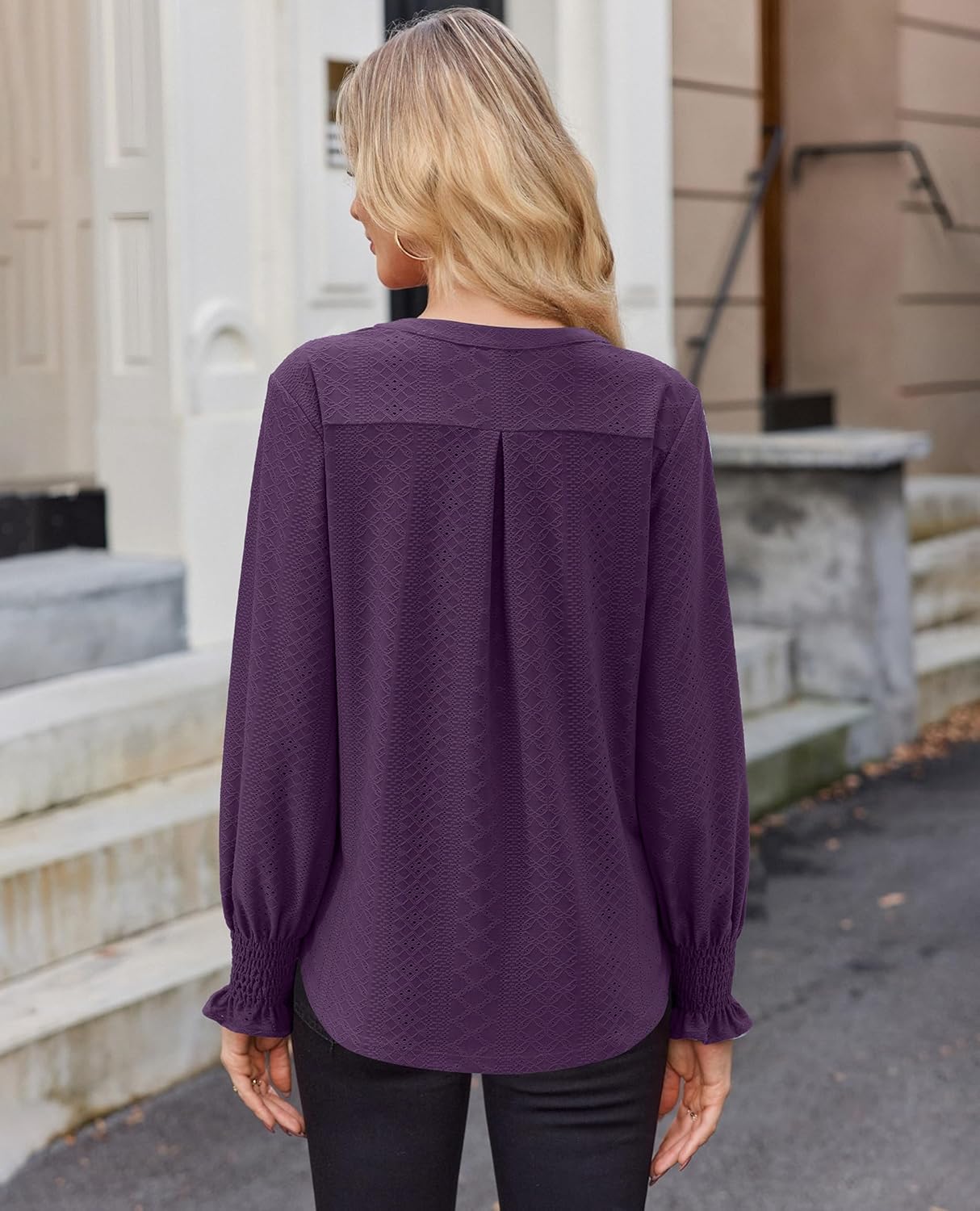 siliteelon Womens V Neck Tunics Fall Tops Long Sleeve Lace Dressy Casual Blouse Cute Ruffle Business Work 2025 Trendy TShirts - Image 4