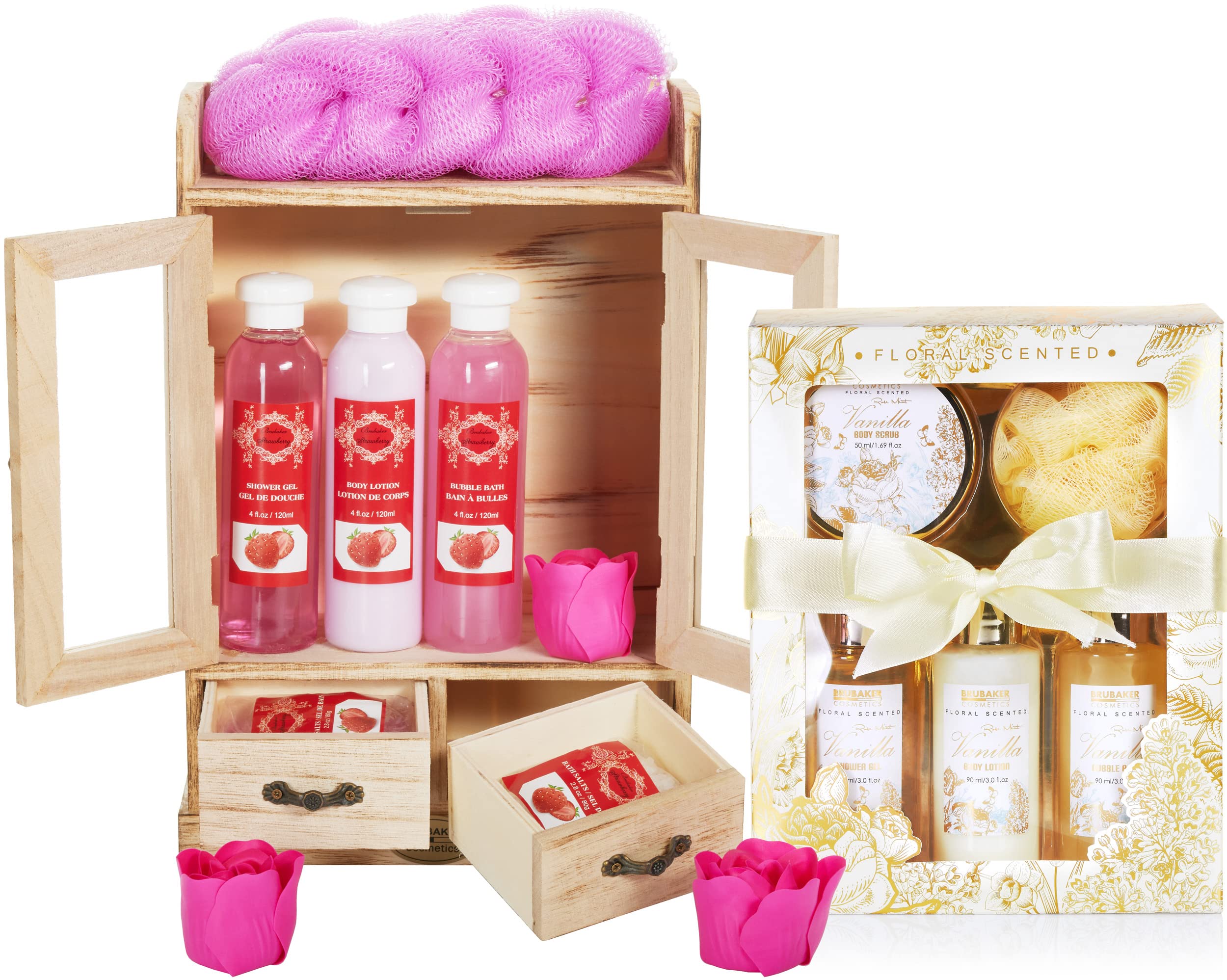 BRUBAKER Cosmetics Set de Cuidado 2 en 1 - Grande 15 piezas Kit de Bienestar - Set de Ducha y Baño para Mujer - Regalo de Belleza con Gabinete de Madera Deco - Vainilla Rosa Menta — view 15