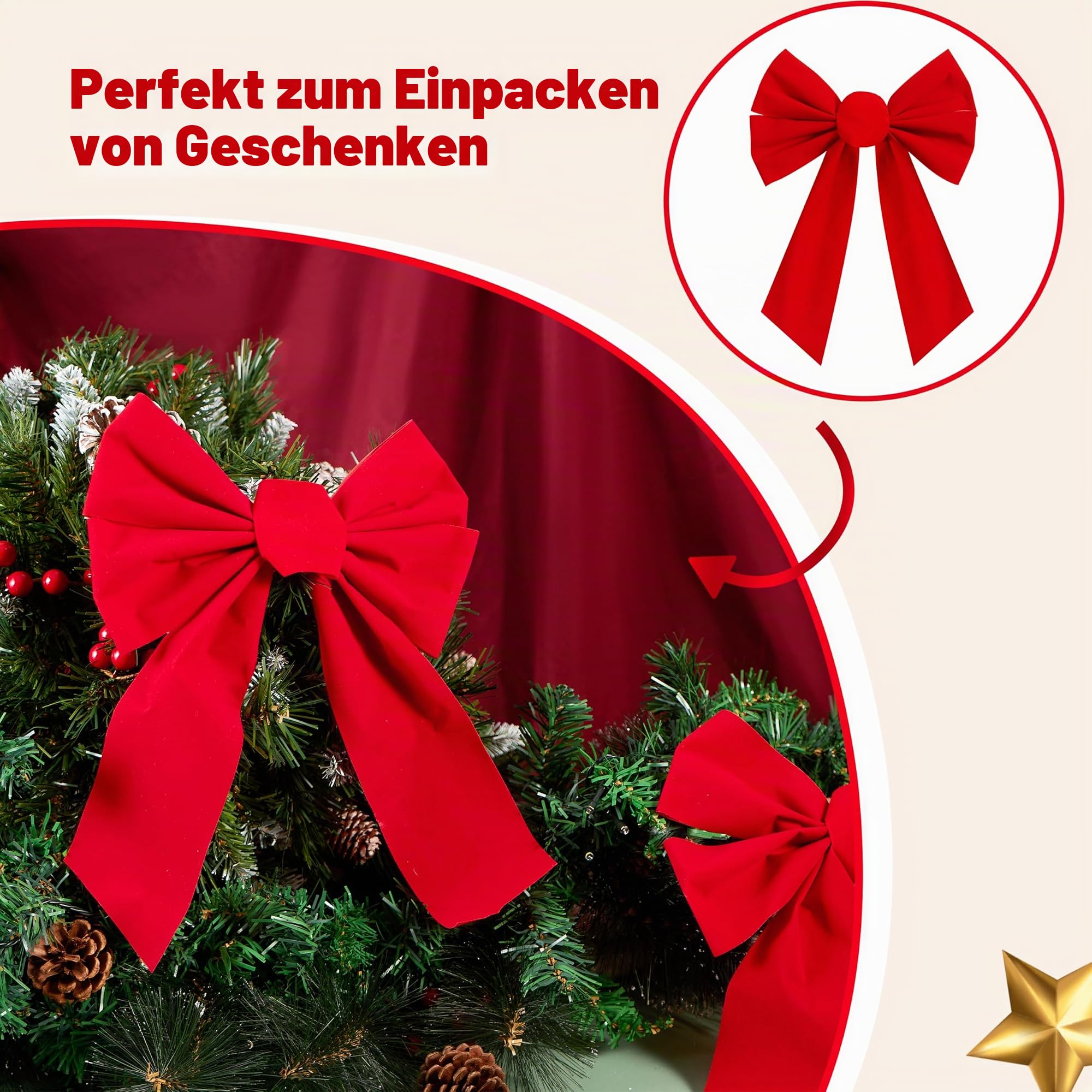 JOYIN 12 rote Weihnachtsschleifen aus Samt, 33 cm lang und 22,9 cm breit, dekorative Weihnachtsschleifen für Kranz, Girlande, Baumdekoration, Innen- und Außenbereich, Urlaubsdekorationen