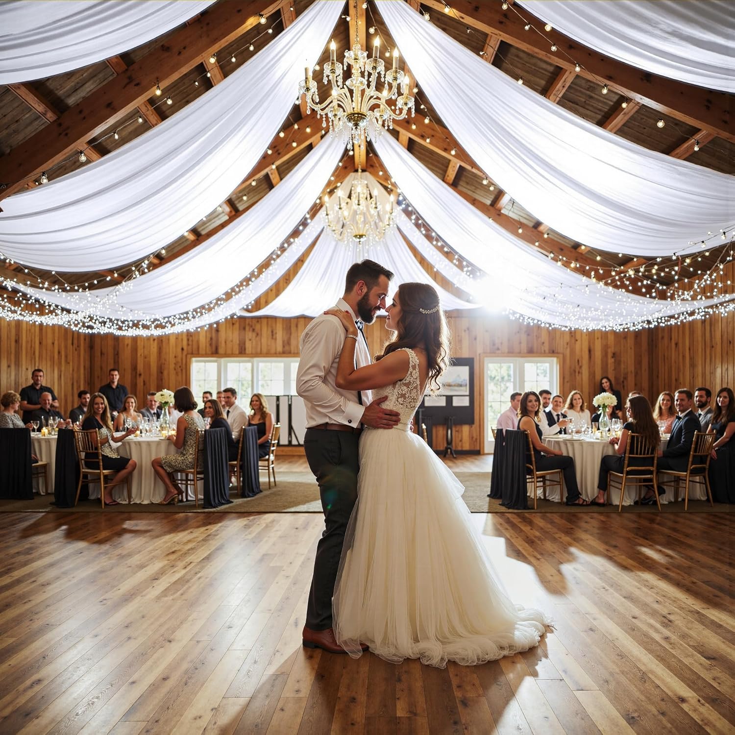 gogoparti 10x20FT White Ceiling Drapes for Weddings Parties - 2 Panels of 5x20FT Wrinkle Free Silk White Drapes for Tent Canopy, Weddings, Birthdays, Parties, Tent & Event Decoration