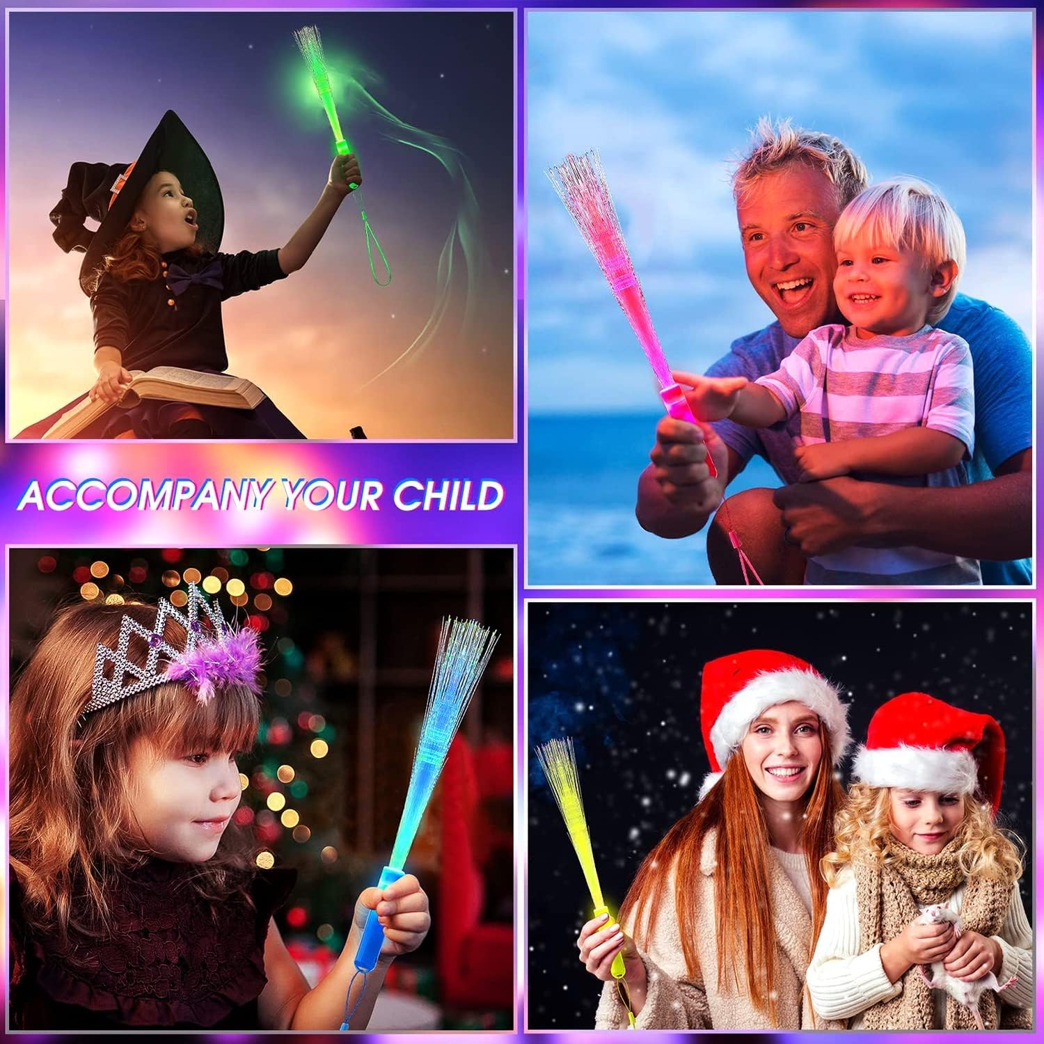 YeahBoom 24 sztuki różdżek światłowodowych, świecące pałeczki z włókna LED, magiczna różdżka LED, świecące pałeczki, zabawki LED, światłowodowe diody LED, świecąca zabawka