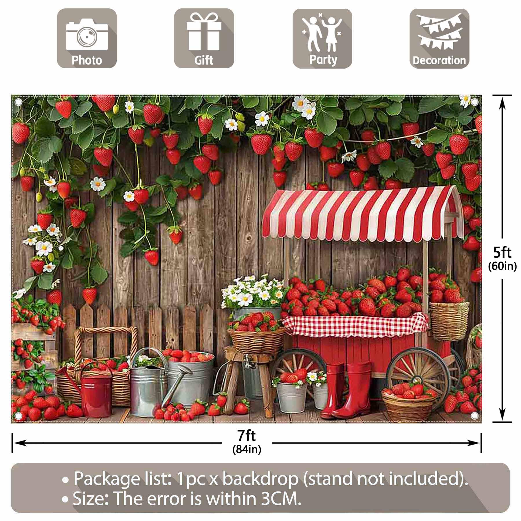 Luminora 2,1 x 1,5 m sfondo con cabina di fragola fattoria recinzione in legno scenario fotografia sfondo festa di compleanno baby shower decorazione studio fotografico puntello