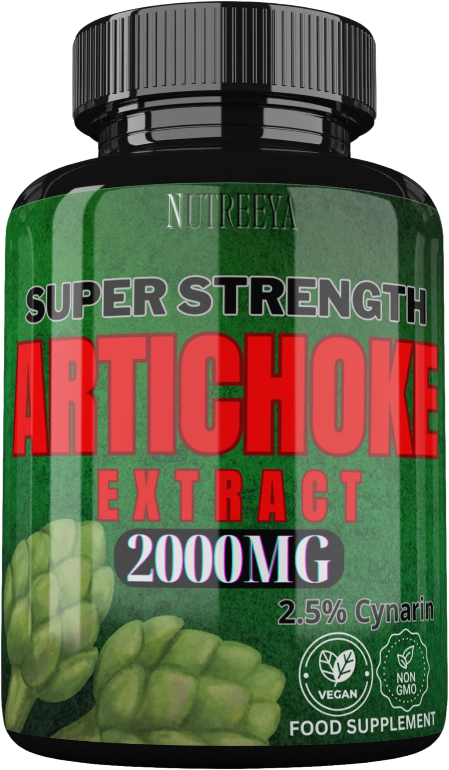 High Strength Artichoke 2000mg Strength,180 Vegan Tablets, 20:1 Extract, 2.5% Cynarin, 3 Month Supply, Potent Artichoke Supplement, Non-GMO (180)