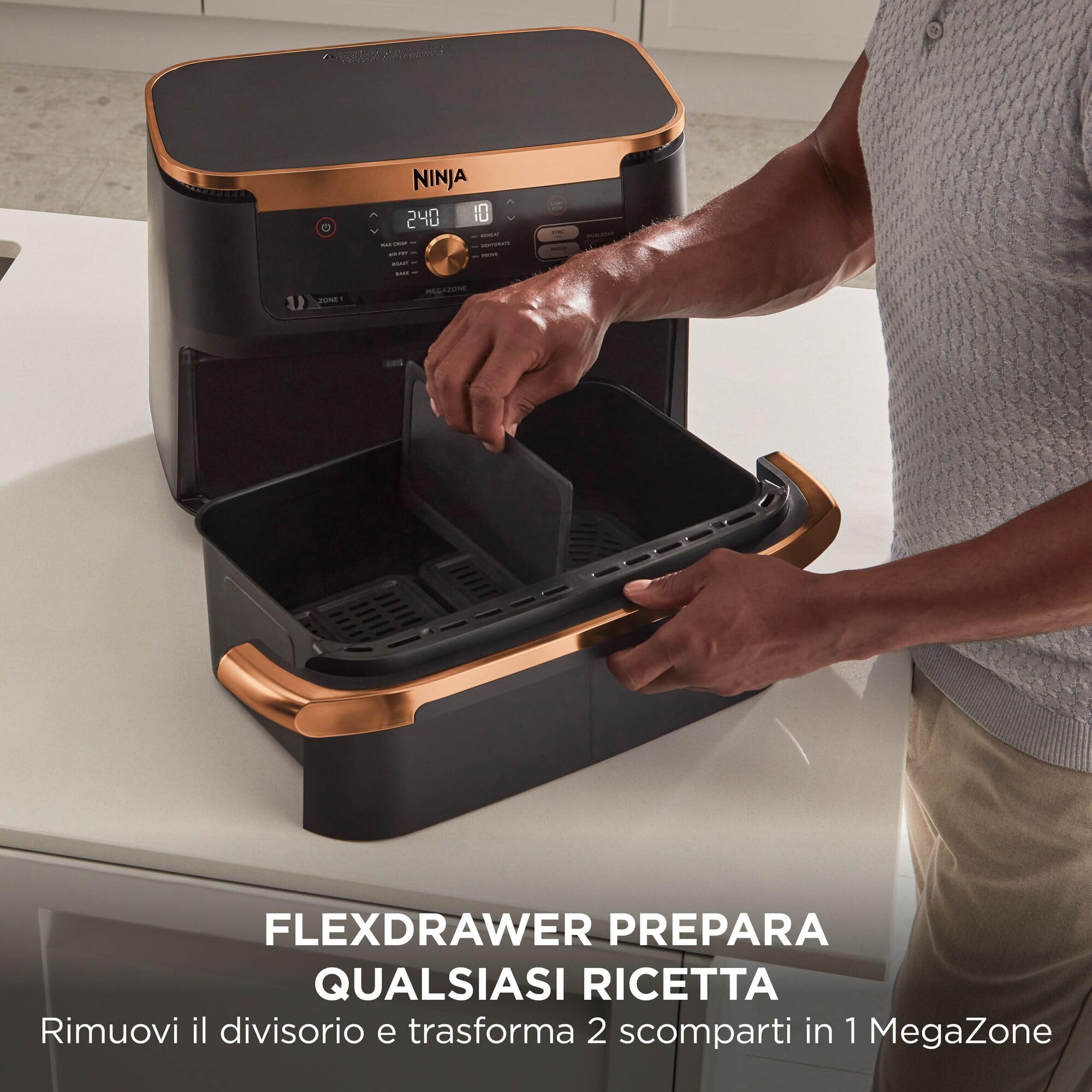 Ninja Foodi FlexDrawer, Friggitrice ad Aria Ampia, Nero/Rame, AF500EUCP