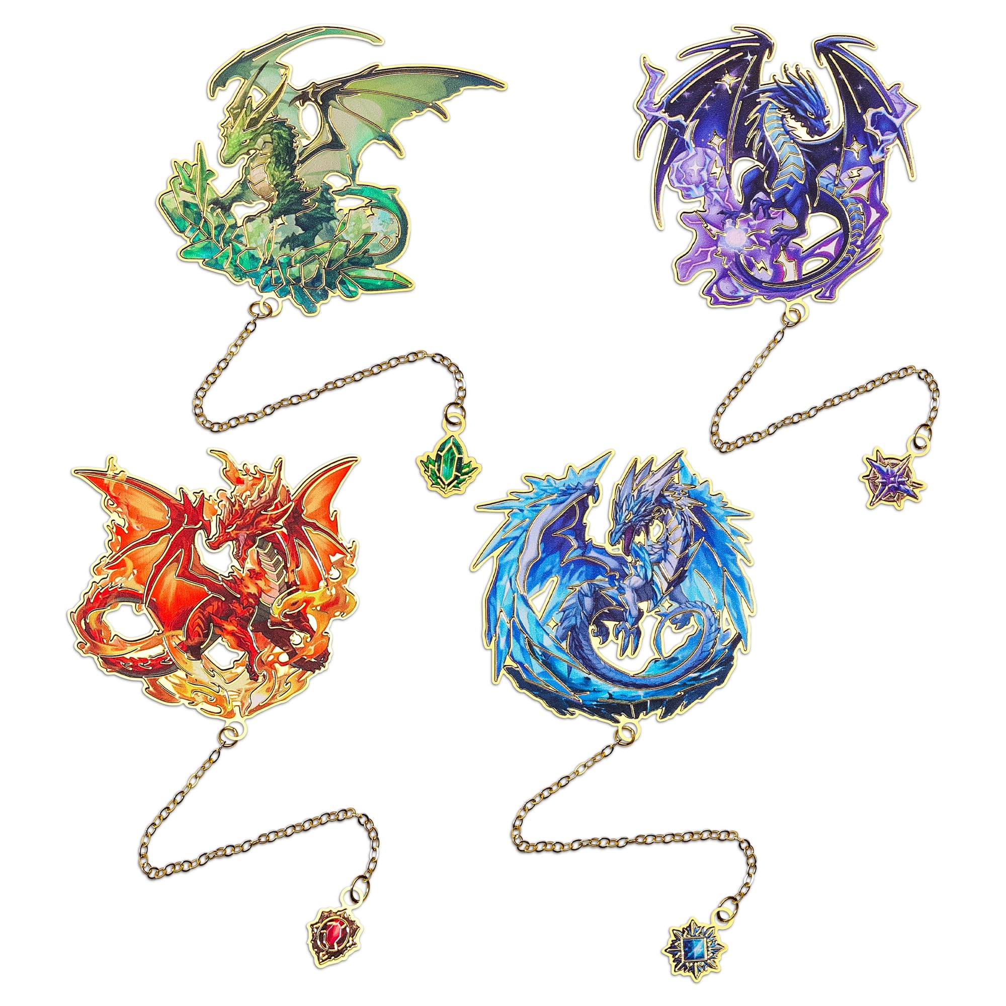 Fantasy Fourth Wings Dragon Bookmarks -4 Designs: Fire Red,Ice Blue,Thunder Purple,Forest Green-Unique Cool Metal Book Marks for Men Women, Inspirational Gift for Kid, Readers, Book Lovers, Collectors