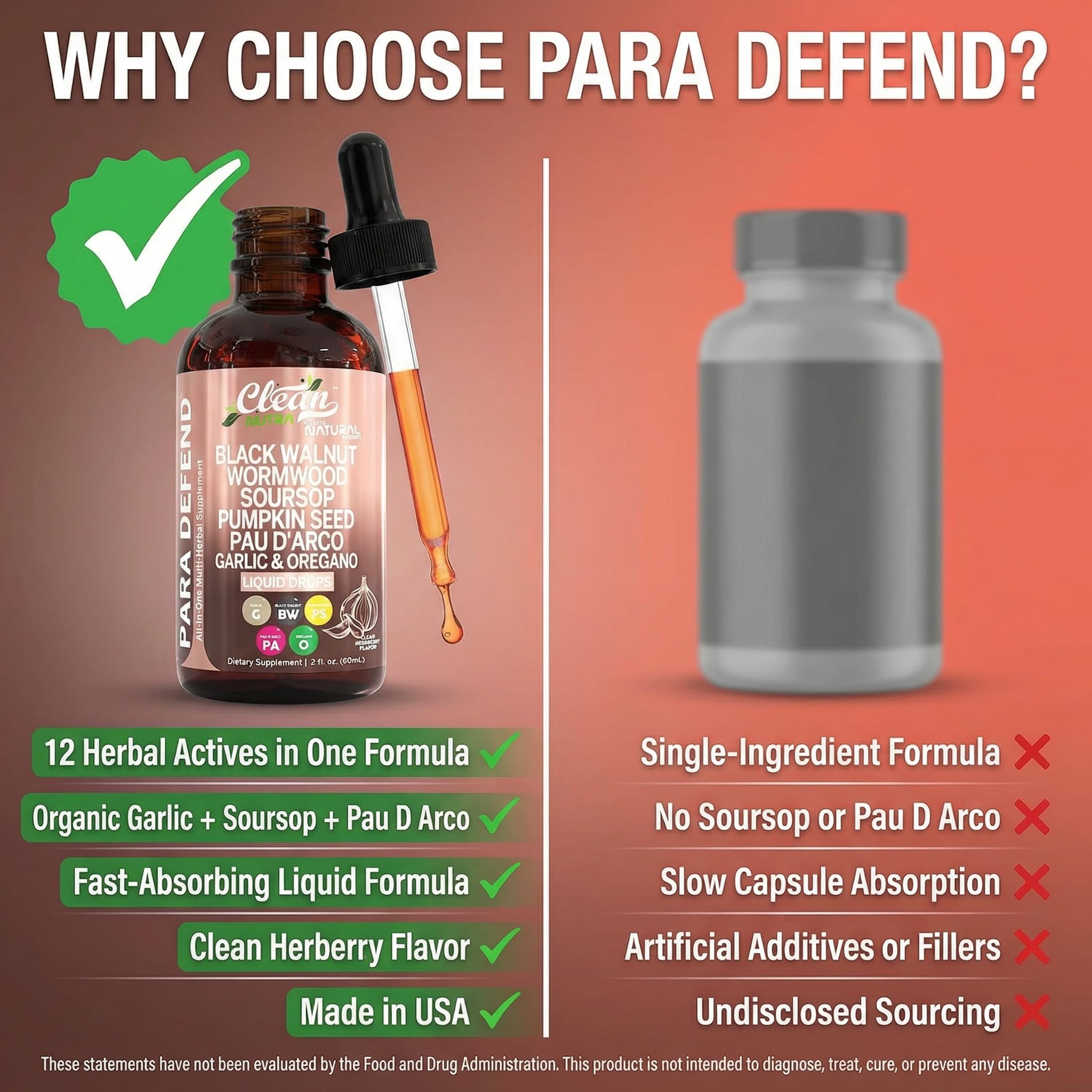 para Defend Wormwood Black Walnut Cleanse for Humans Drops Liquid Soursop Garlic Pumpkin Seed PAU D'Arco Oil of Oregano Turmeric Berberine Neem Extract Hull Bark Tincture by Clean Nutra — Amazon image 7