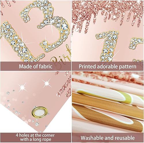 Miniatura 18 de Cartel de feliz cumpleaños número 100 para mujer, decoración de fondo de oro rosa para fiesta de cumpleaños número 100, póster rosa de cumpleaños