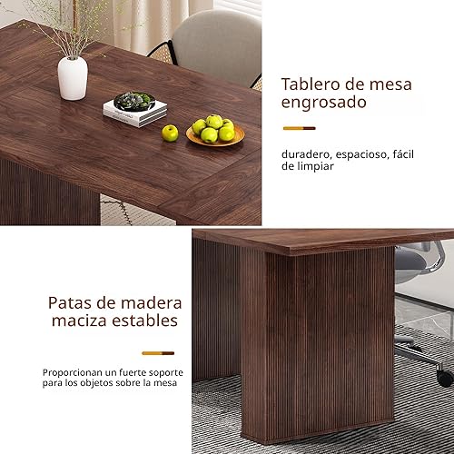 Miniatura 6 de Mesa de comedor de 78 pulgadas para 6, 8 y 10, moderna mesa de cocina rectangular de granja, mesas de comedor largas con base de tira de madera para