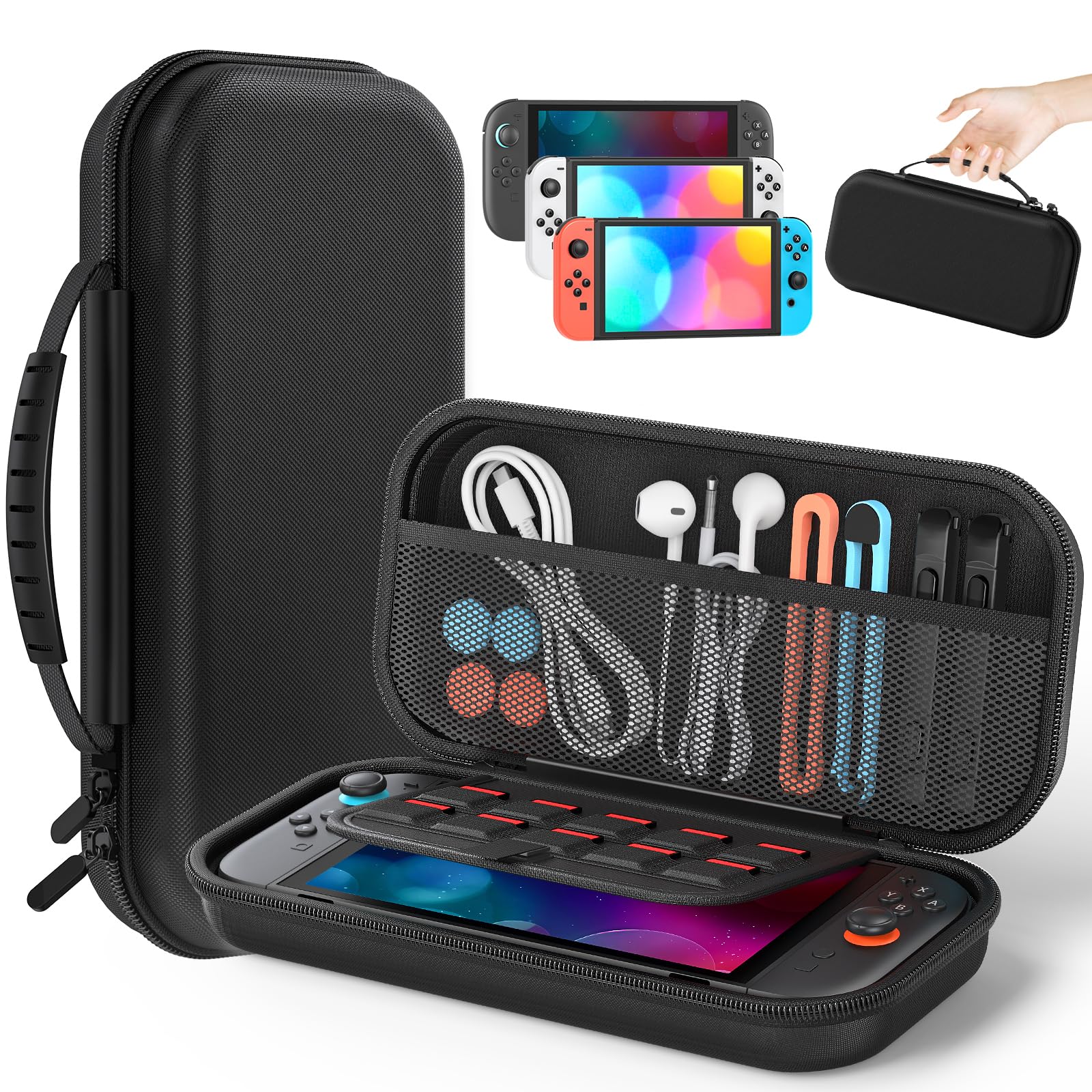 Carrying Case for Nintendo Switch 2 (2025) / Switch 2017 / Switch OLED Hard Shell Bag with Soft Lining Storage for 10 Games Durable Ballistic Nylon Accessories for Switch 2, Black, Easier-picture-22