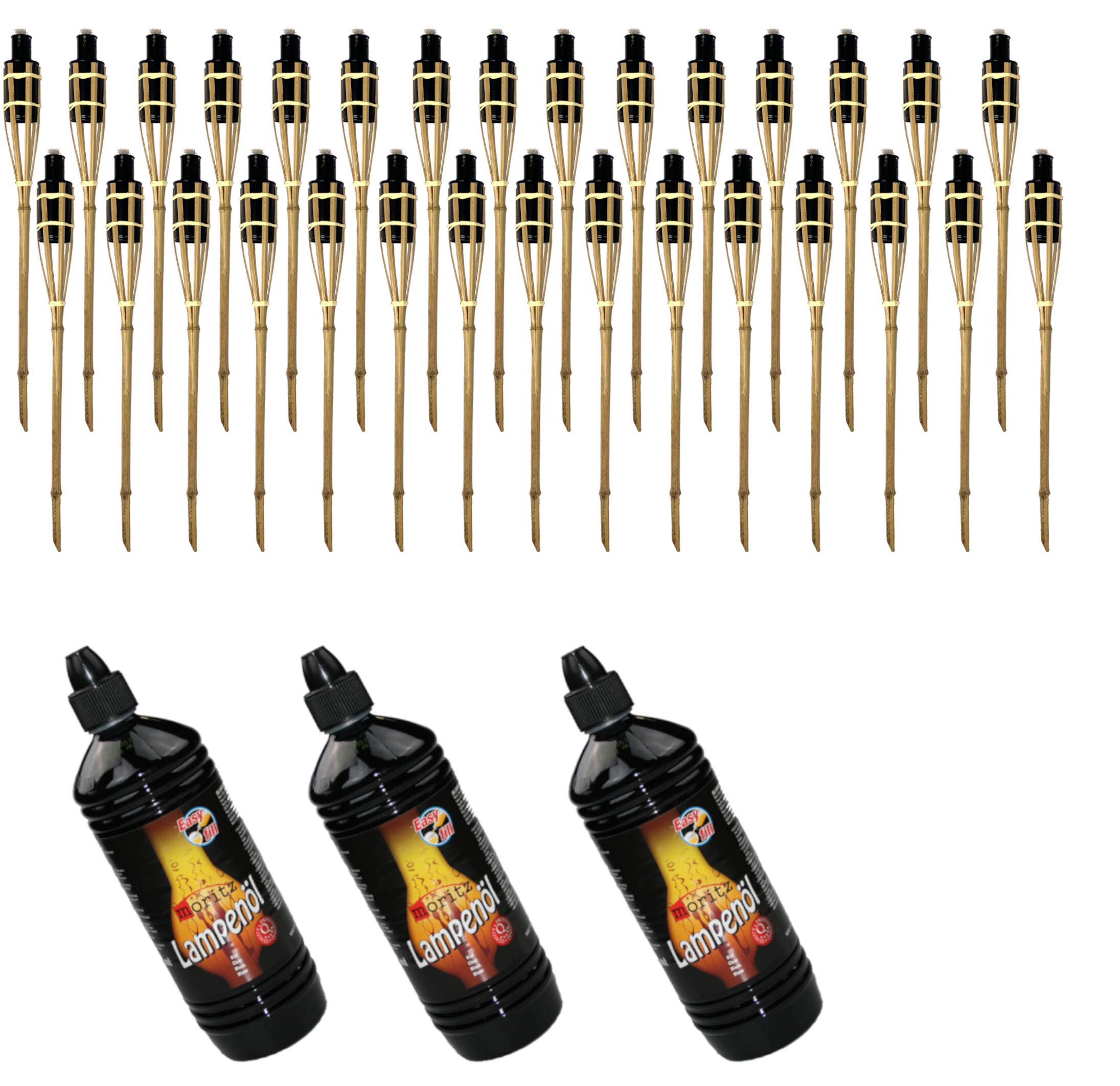 Moritz, 30 fiaccole di bambù, 90 cm, standard naturale, 3 x 1000 ml di olio per lampada da giardino