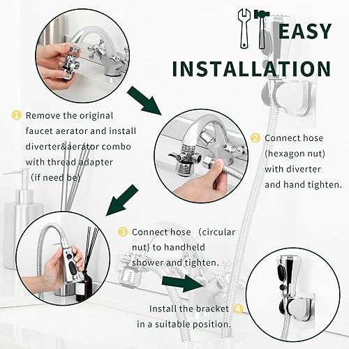 Miniatura 6 de CECEFIN Accesorio de manguera de grifo de cocina, cabezal de repuesto para rociador de fregadero con manguera de acero inoxidable de 4.9 pies, A