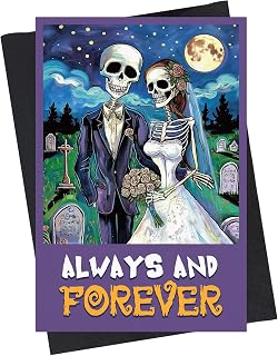D24TIME Funny Skeleton Halloween Wedding Card for Husband Wife-Gothic Halloween Card with Envelope for Him Her Romantic Anniversary Valentines Day Card for Boyfriend Girlfriend Always and Forever Card