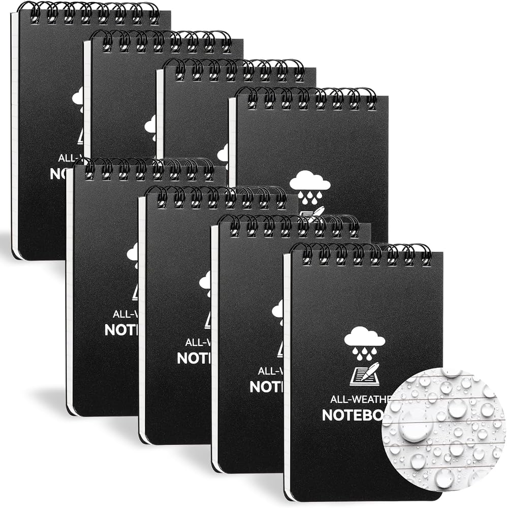 Sponsored Ad - Waterproof Notebook, 8 Pack Top-Spiral Pocket Notepad, 3" x 5" NotePad | Weatherproof All Weather Police Pocket Notebook Little Memo Steno Note Pads for Outdoor Offi
