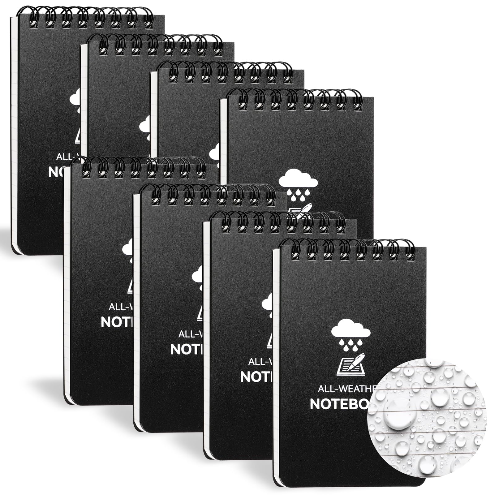 COIDEA Waterproof Notebook, 8 Pack Top-Spiral Pocket Notepad, 3" x 5" Weatherproof NotePad, All Weather Police Pocket Notebook Little Memo Steno Note