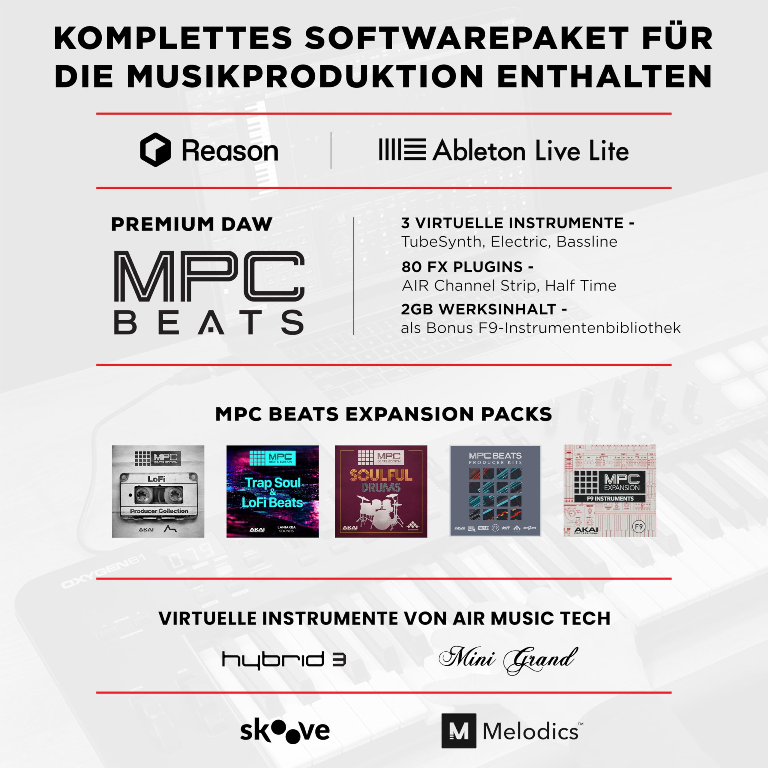 M-AUDIO Oxygen 61 (MKV) – 61-Tasten USB MIDI Keyboard Controller mit Beat Pads, Smart Chord, Tonleitermodi, Arpeggiator und Native Instruments Soundpaket (NKS Integration)