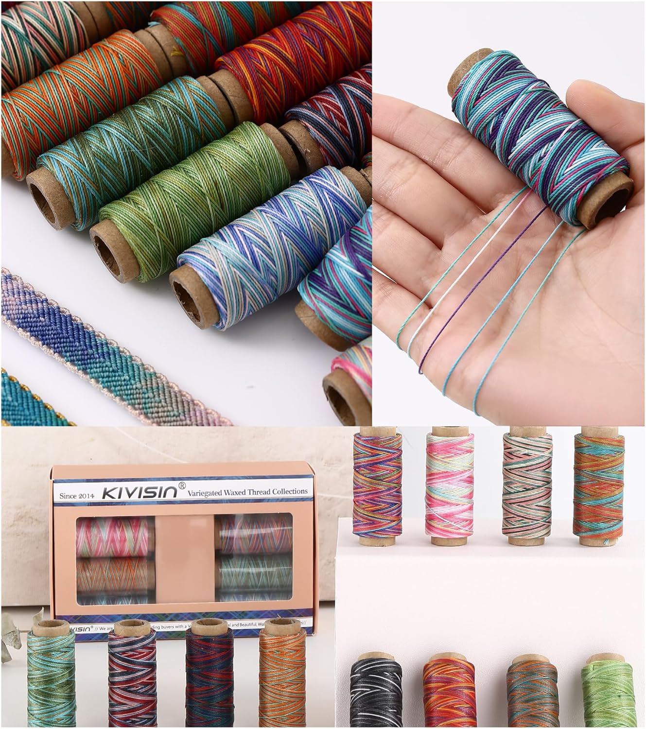 16 Colors Variegated Round Waxed Thread - 0.5mm, 40-Yard Small Spools, Wax Coated 3 Ply Polyester Cord for Handcrafted, Micro Macrame, Jewelry Making, Bracelet Braiding, Beading & Knotting