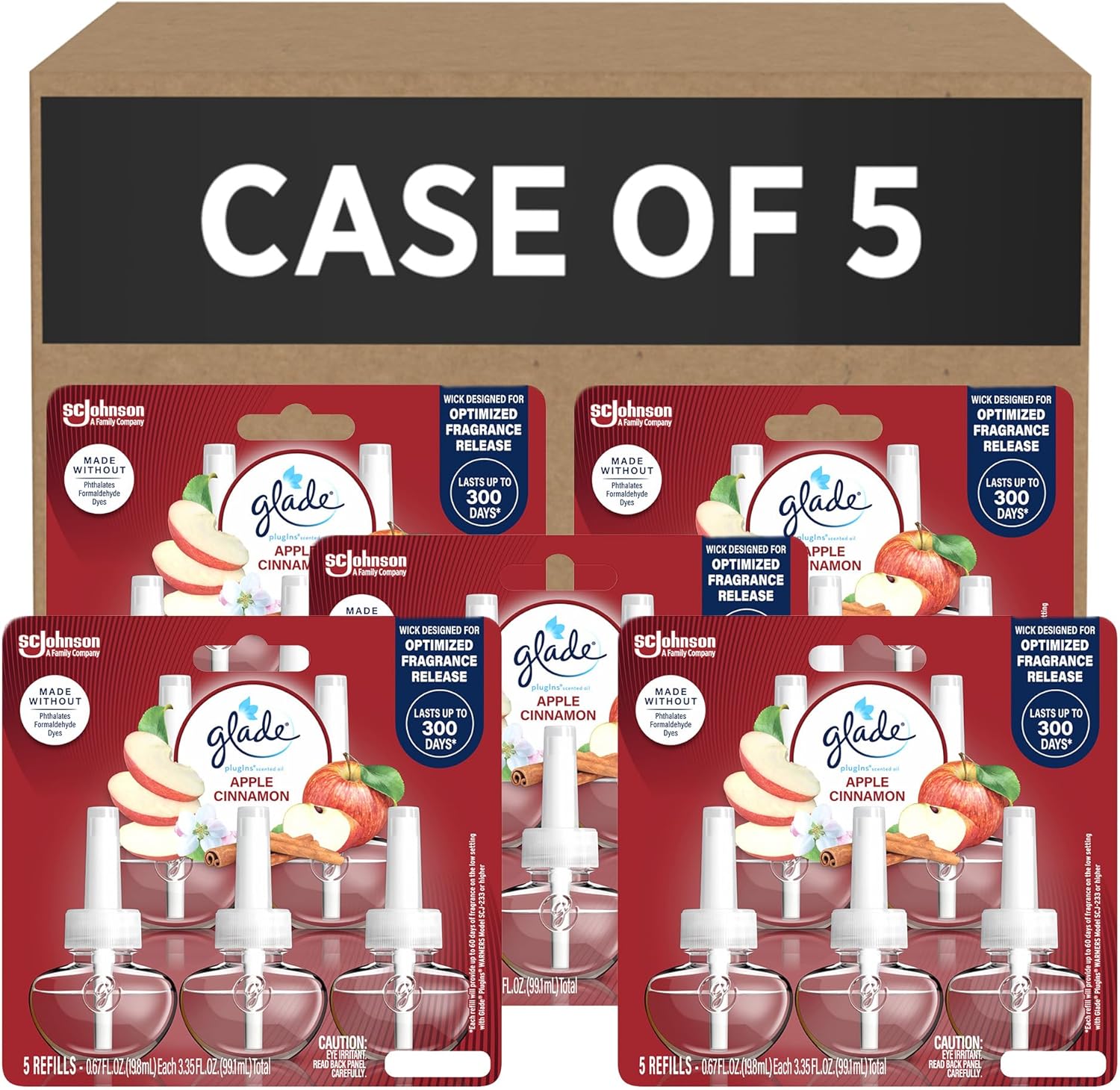 Glade PlugIns Refills Air Freshener, Scented and Essential Oils for Home and Bathroom, Apple Cinnamon, 3.35 Fl Oz, 5 Count (Pack of 5), 25 Refills Total