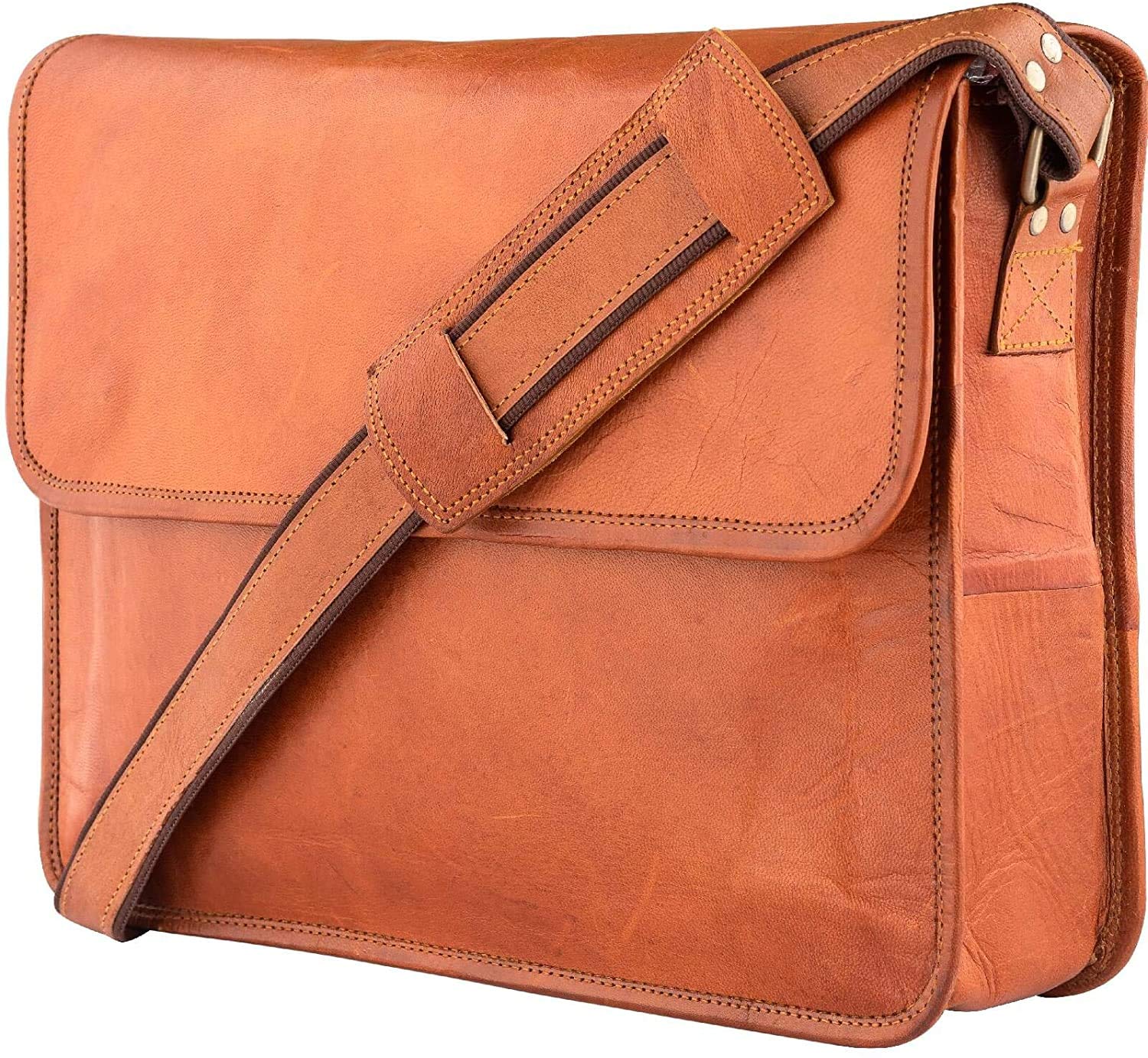 Leather Brown MacBook/Laptop Messenger Bag for Unisex for School/College/Offices