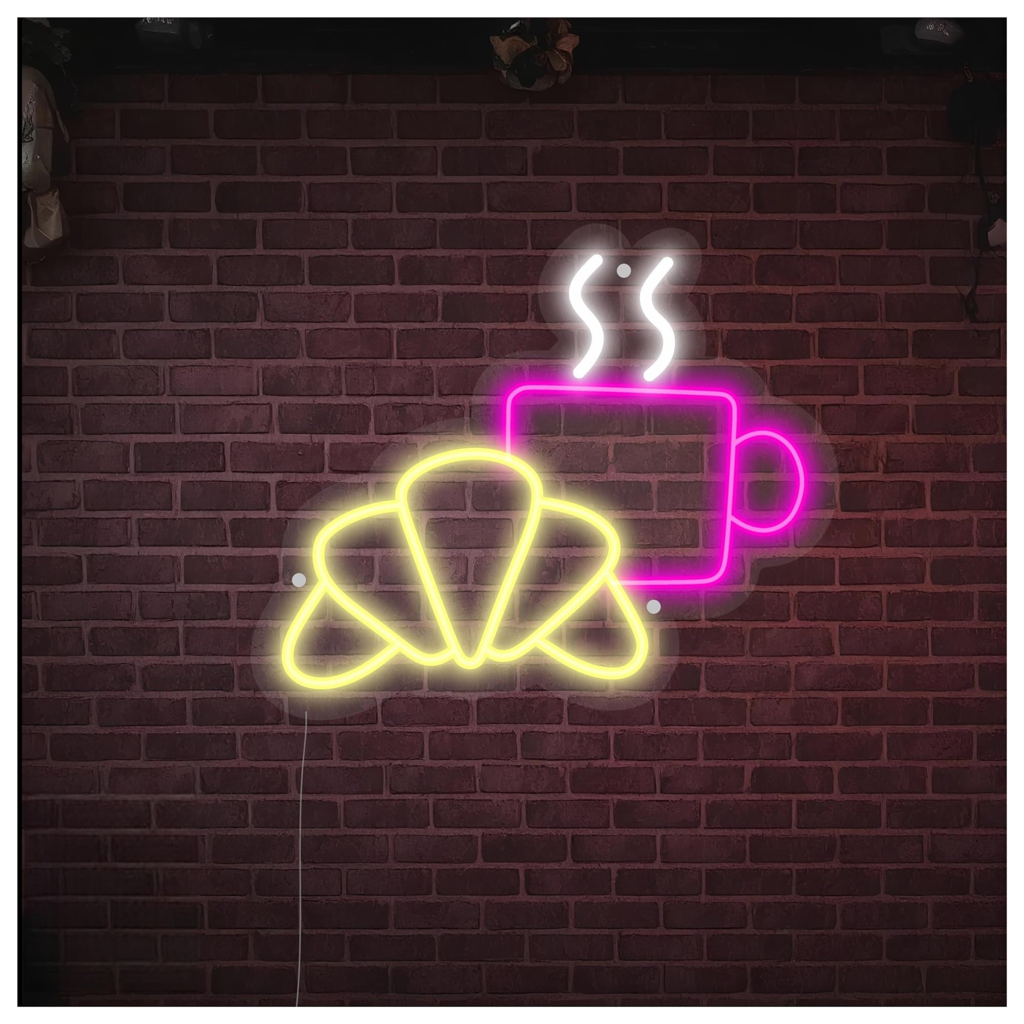 SHOUXI Sign Lamp Croissant Coffee Neon Sign, Suitable for Cafe Cake Shop Decor with Dimmable 40cm