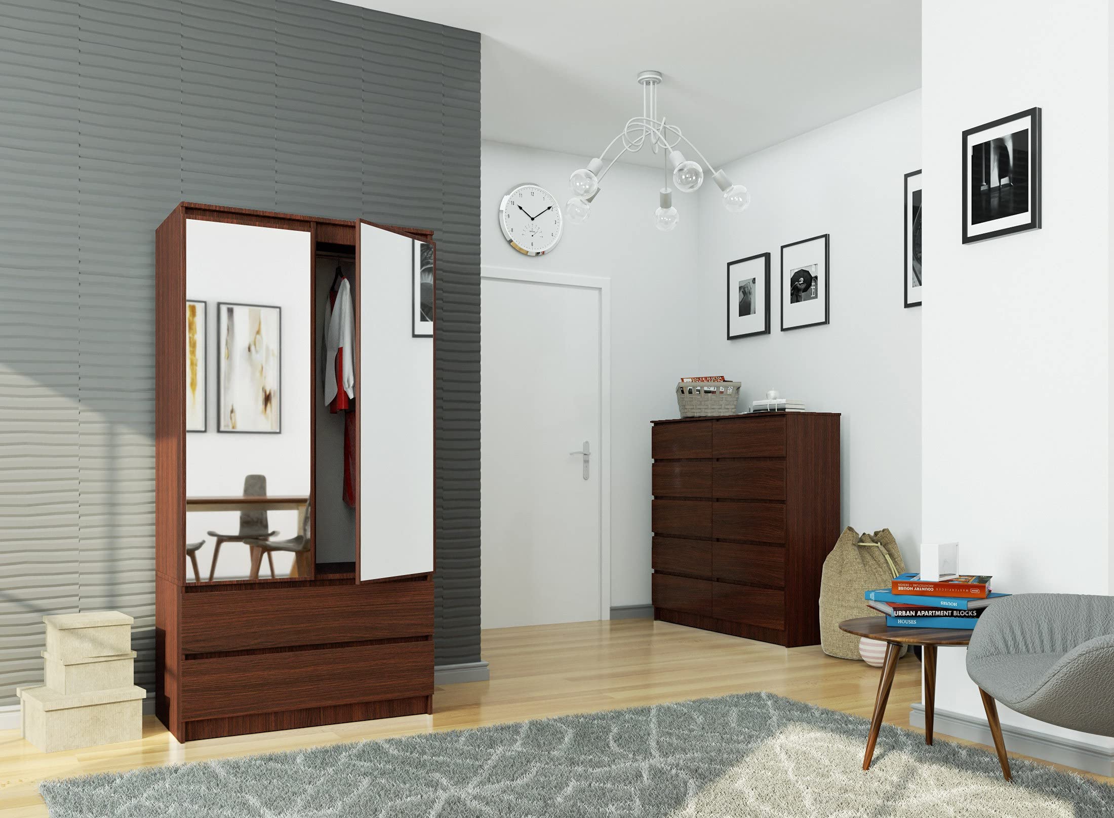 Wenge Kledingkast 90 cm met 2 Deuren en 2 Laden, Zelfmontage, Houtfinish