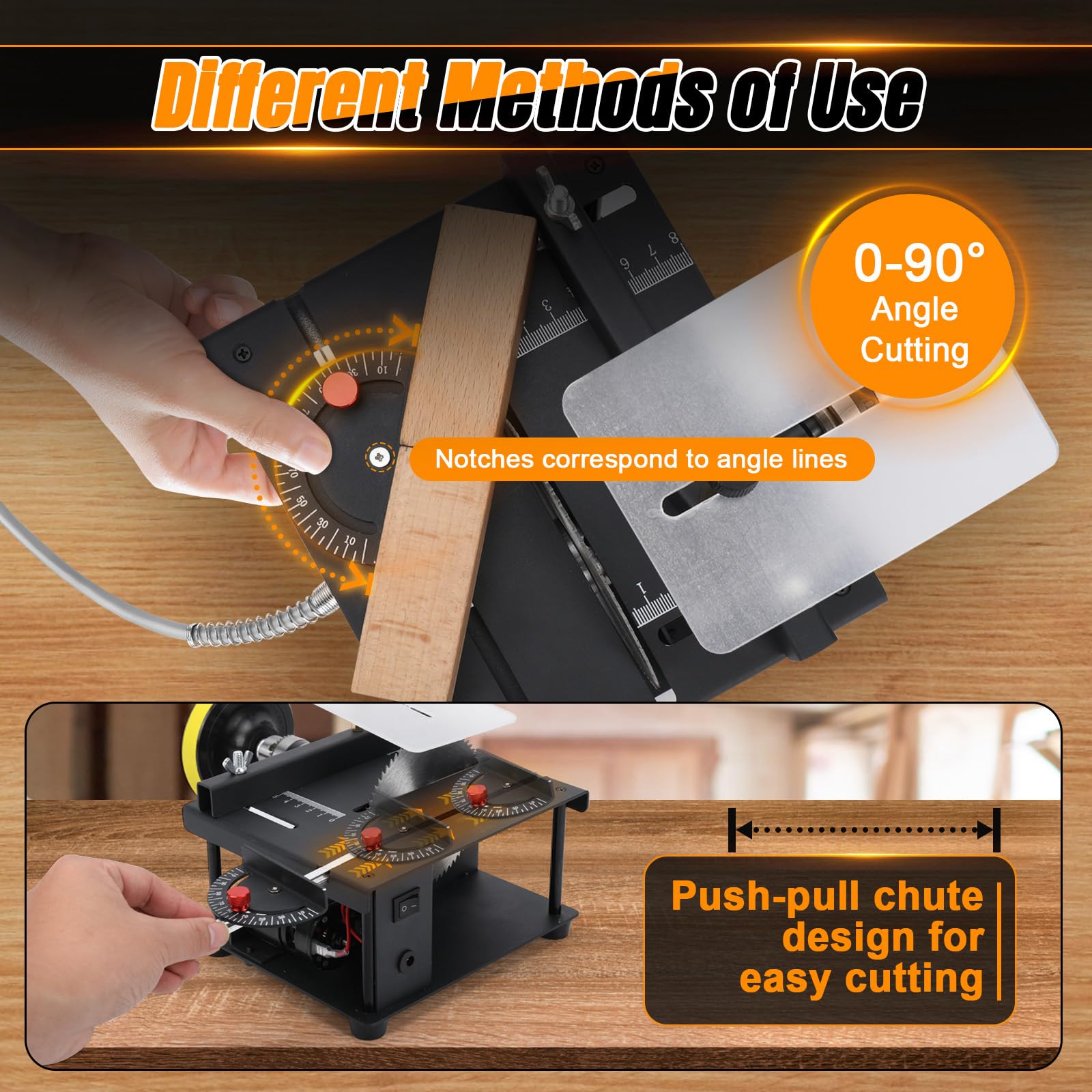 Mini Scie de Table 100W avec Ponceuse à Bande, 5 Lames 30mm pour Travaux du Bois et DIY