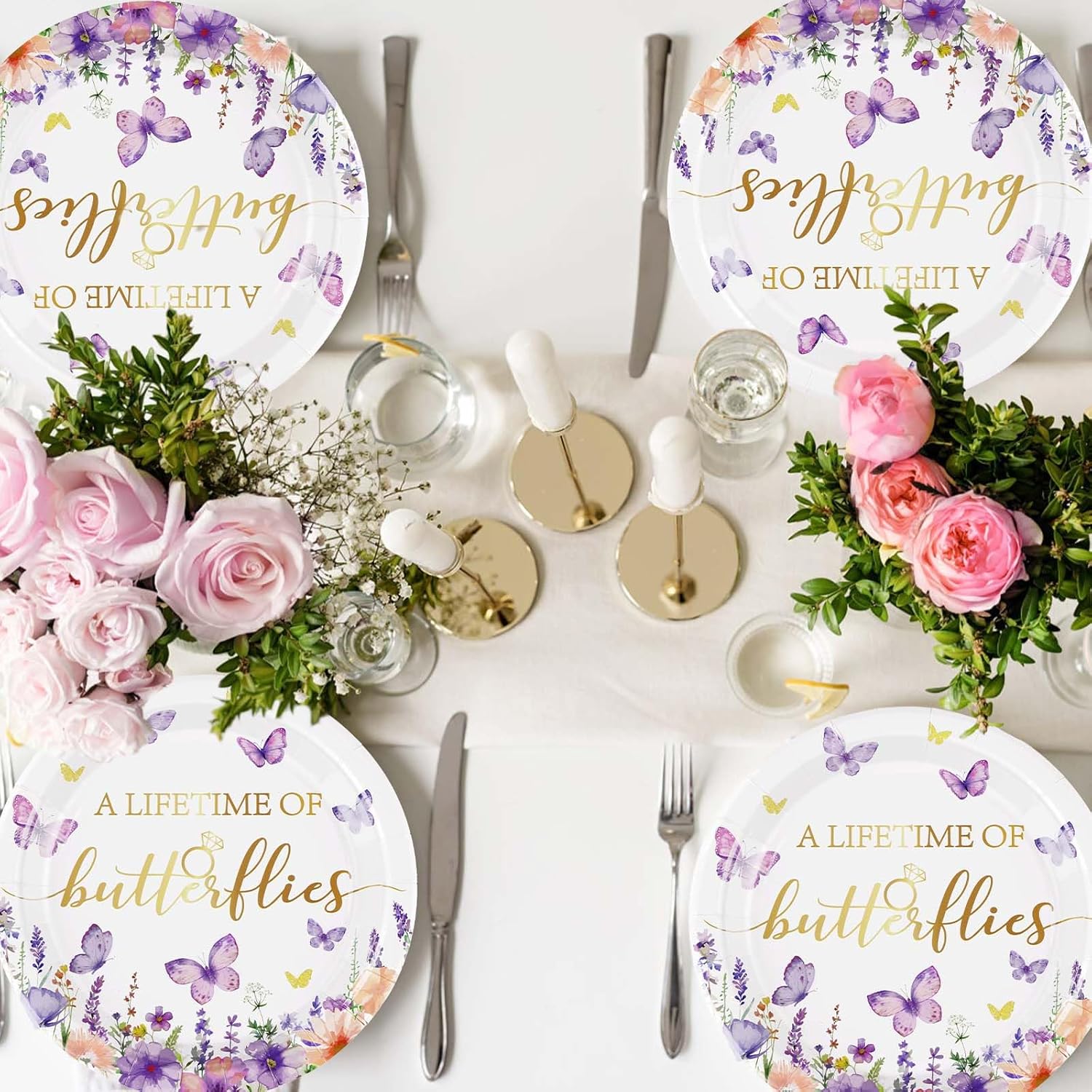 50Pcs Butterfly Bridal Shower Party Supplies Butterfly Paper Plates 9" Disposable Spring Watercolor Floral Dessert Platters A Lifetime of Butterflies Party Decorations for Wedding Engagement Party