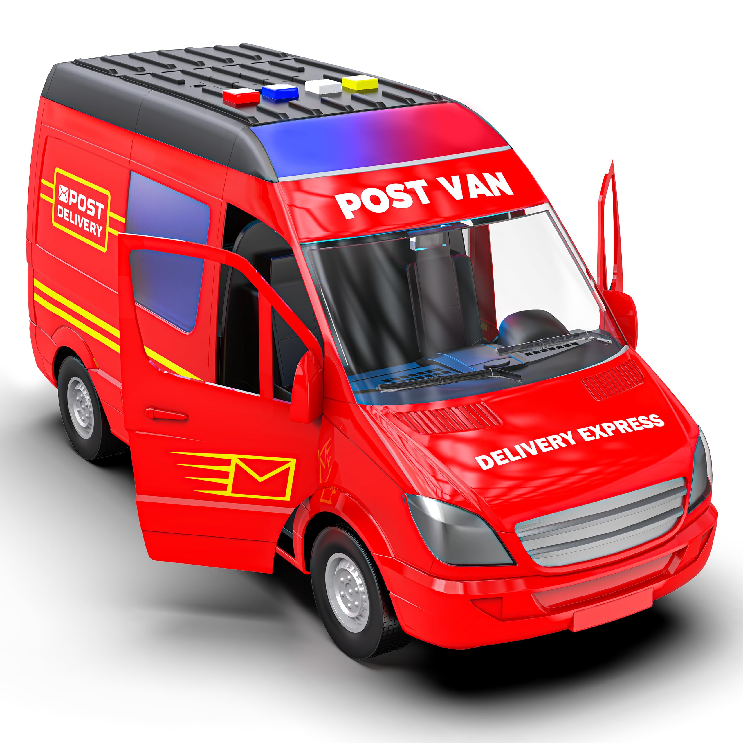 Mirana Delivery Van - Big Courier Toy Truck for Kids with Multiple Emergency Sirens & Famous Kids Tunes - Friction Powered Wheels - Door-Openable with Detailed Cab Area - for Boys & Girls 1+ Years