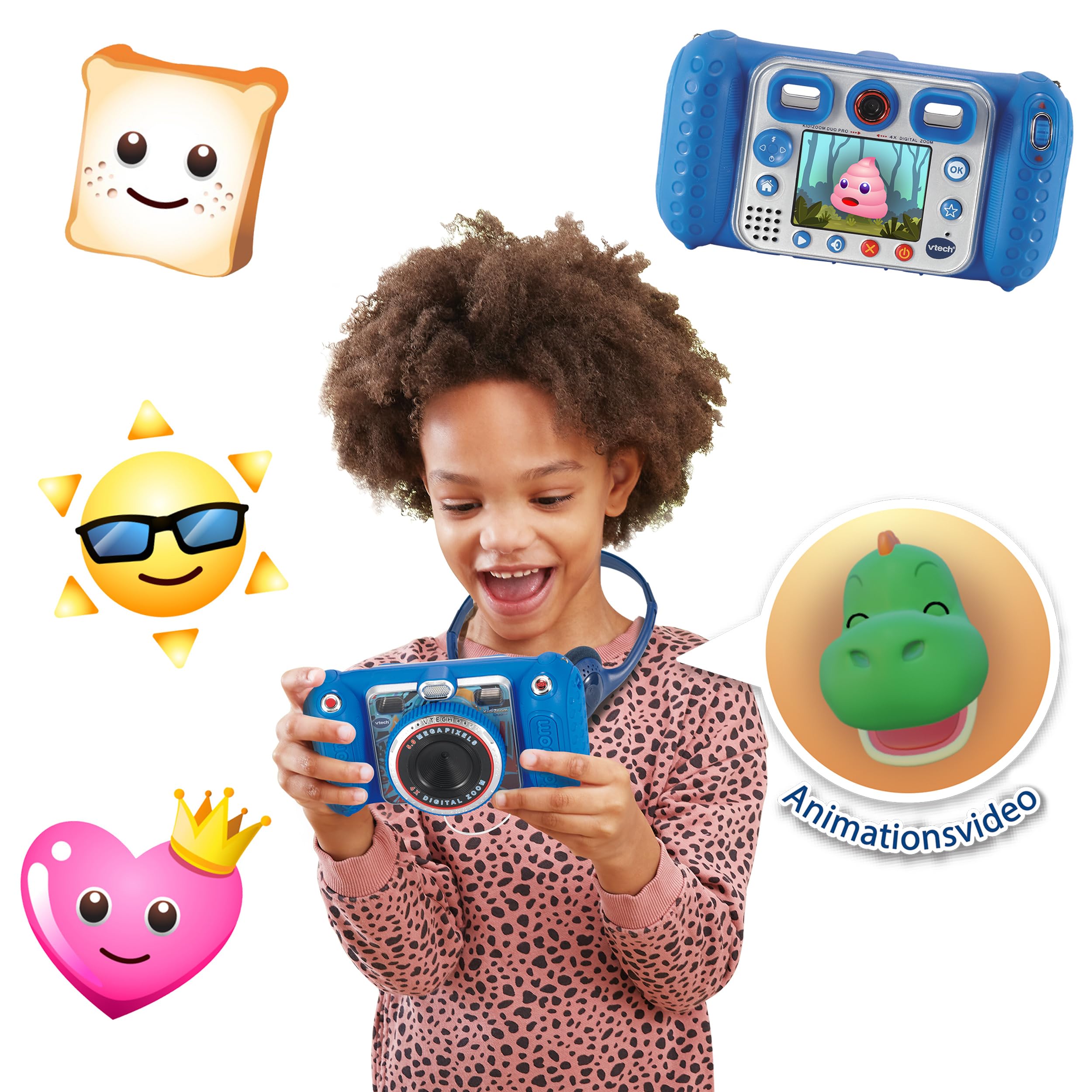 VTech KidiZoom Duo Pro Bundle z bezpłatną torbą – tylko na krótki czas – aparat dziecięcy z 2 kamerami, funkcją zdjęć i wideo, grania, odtwarzaczem muzyki i wieloma innymi, niebieski