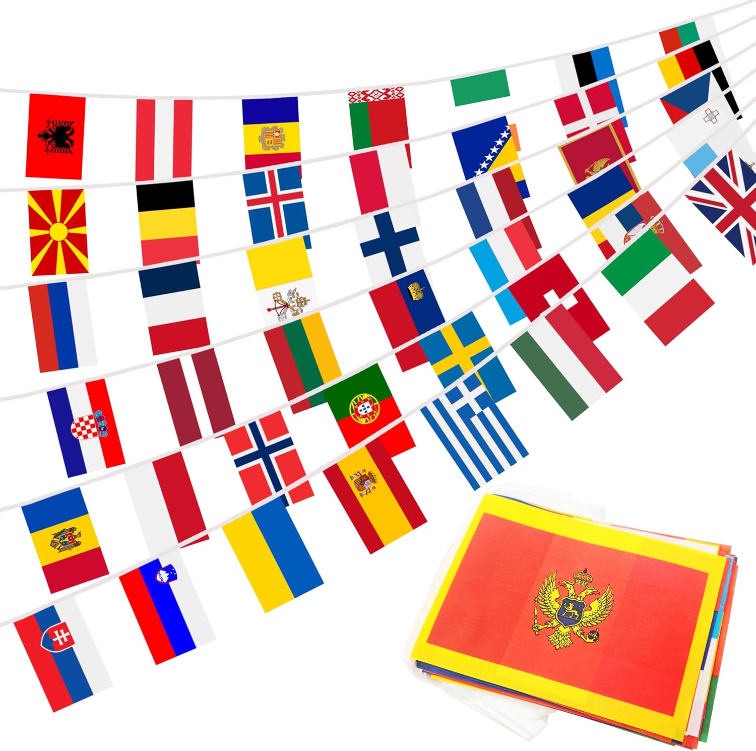 Europe 44 Countries Flags String, 54 Feet Small Mini International Banner