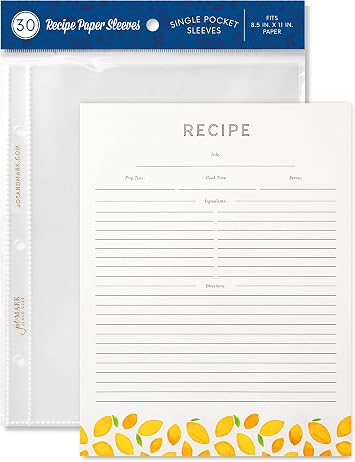 Jot & Mark Recipe Card Paper Full Page 8.5x11 with Crystal Clear Page | Crystal Clear 8.5x11 Binder Page Protectors | 30 Count | Acid-Free | 3-Ring Binder Compatible
