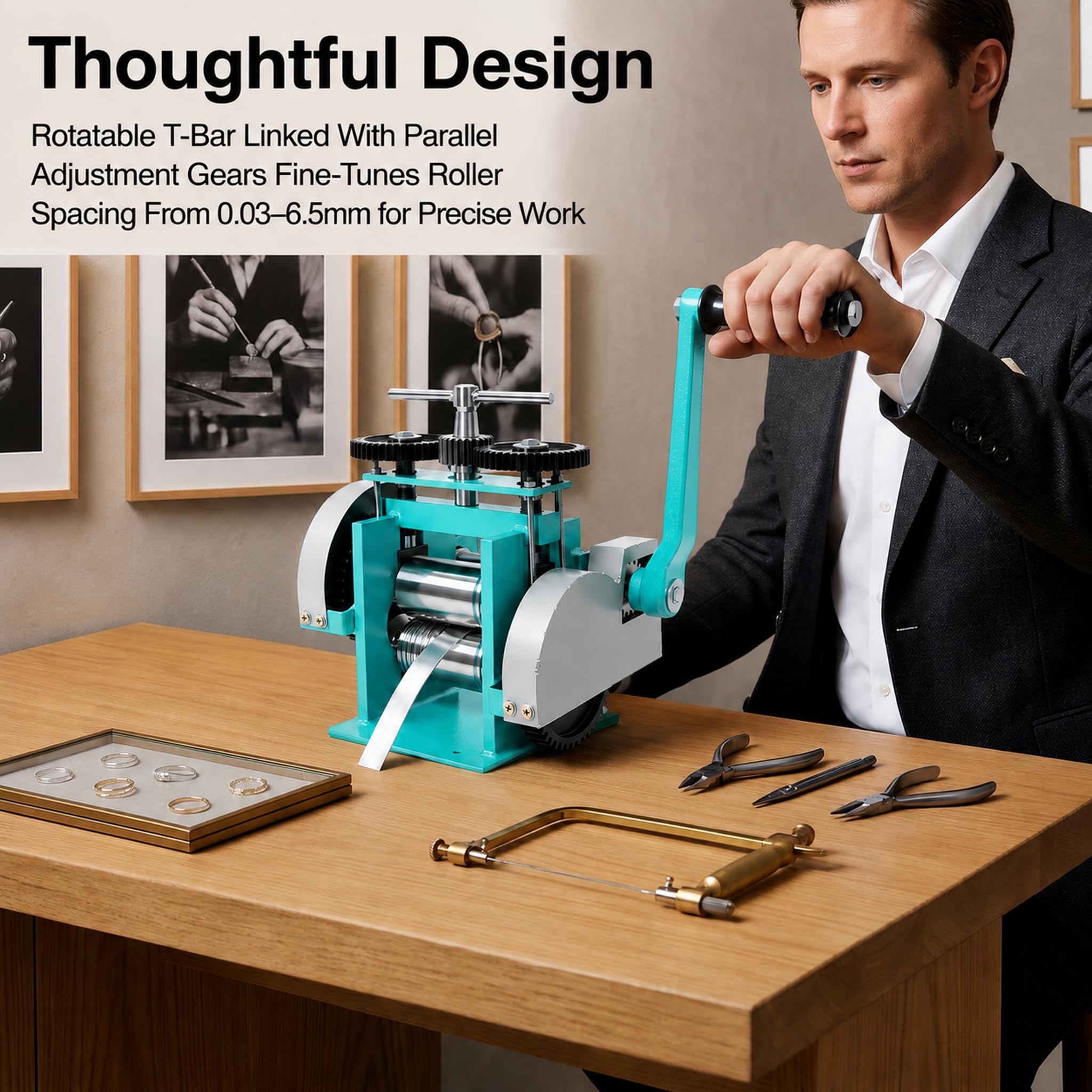 IRVINAW 3 en 1 Handwalzwerk Schmuckwalzmaschine Kombinationswalzwerk Metallwalzwerk Manuelle Laminadora 1:6 Relación de transmisión para joyerías y bricolaje