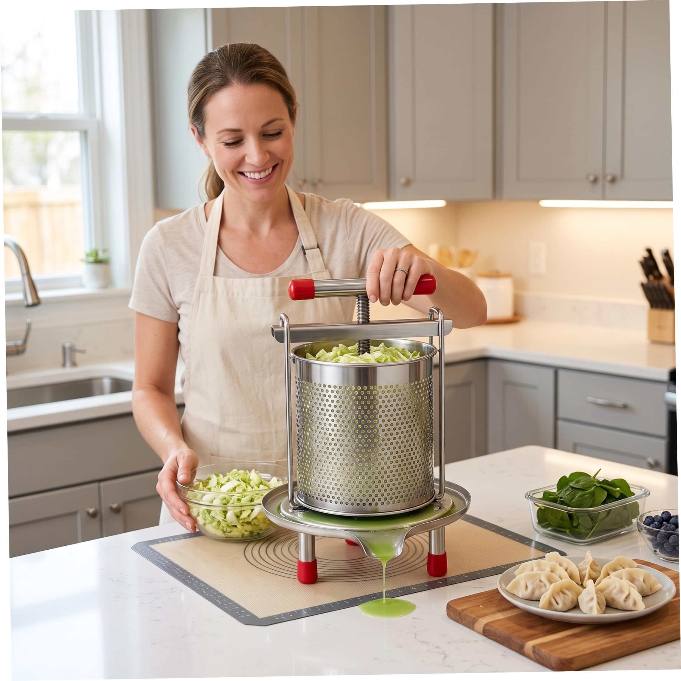Paneer Press Machine à tofu à mailles fines en acier inoxydable avec poignée en spirale