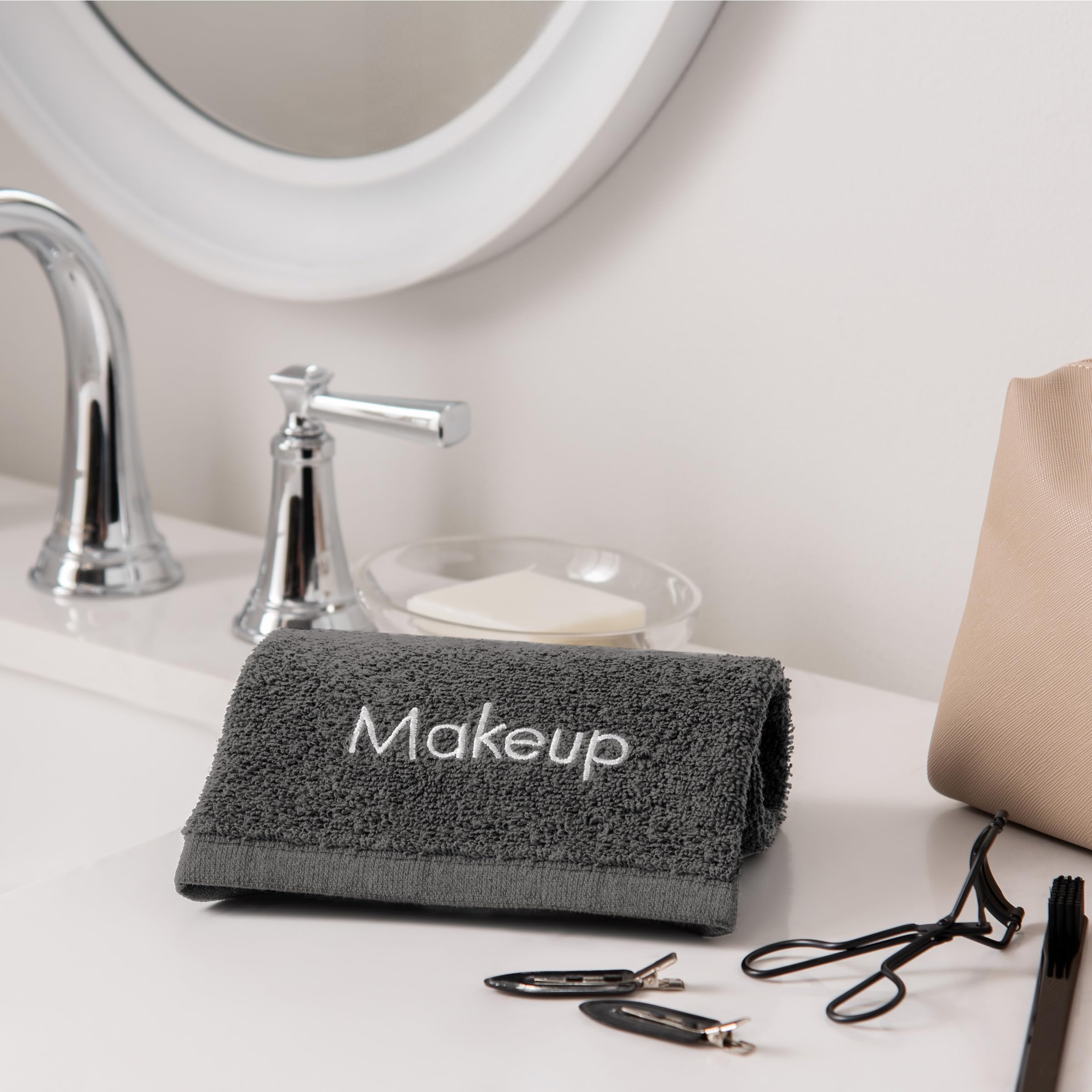 Makeup Towel Washcloth - Soft & Gentle Cotton Washcloth Face Make Up Remover, Reusuable Eraser Cloth Essentials for Hosts & Artists, 13 x 13 in, Grey