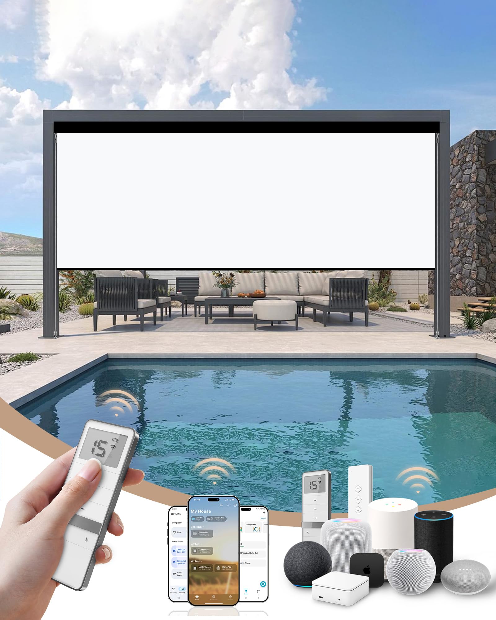 Kincmo Motorized Outdoor Shades, Outdoor Motorized Blinds for Patio Porch