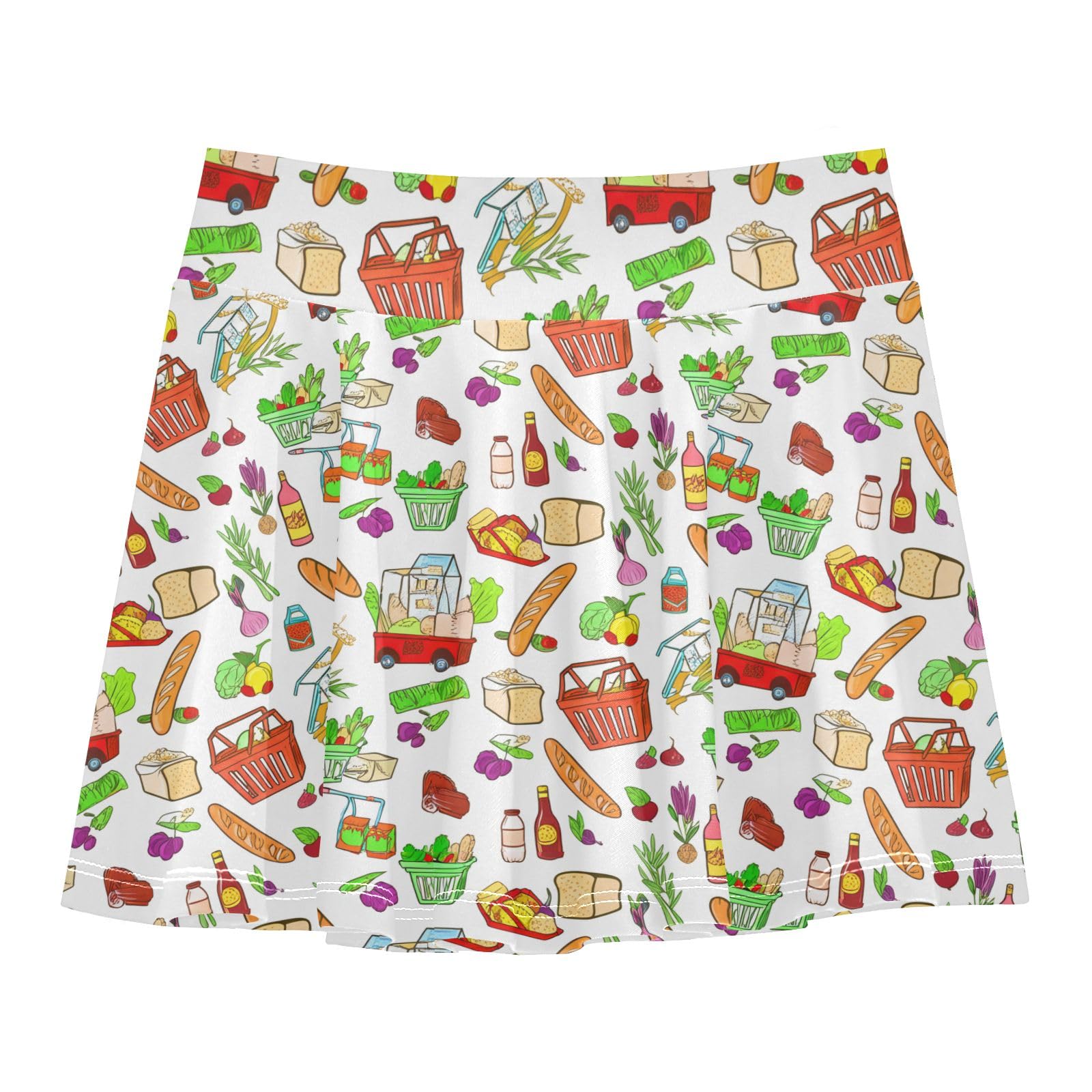CHIFIGNO Cute Cartoon Bread White Girls' Athletic Skirt with Shorts Tennis Skort Active Dance Skirts with Pocket 3-4T