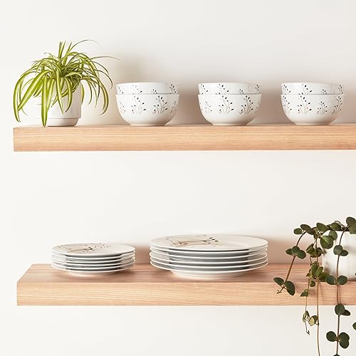 Miniatura 10 de Tienda Basics - Juego de vajilla de 18 piezas Platos fuentes cuencos servicio para 6 Cuenco de porcelana blanca